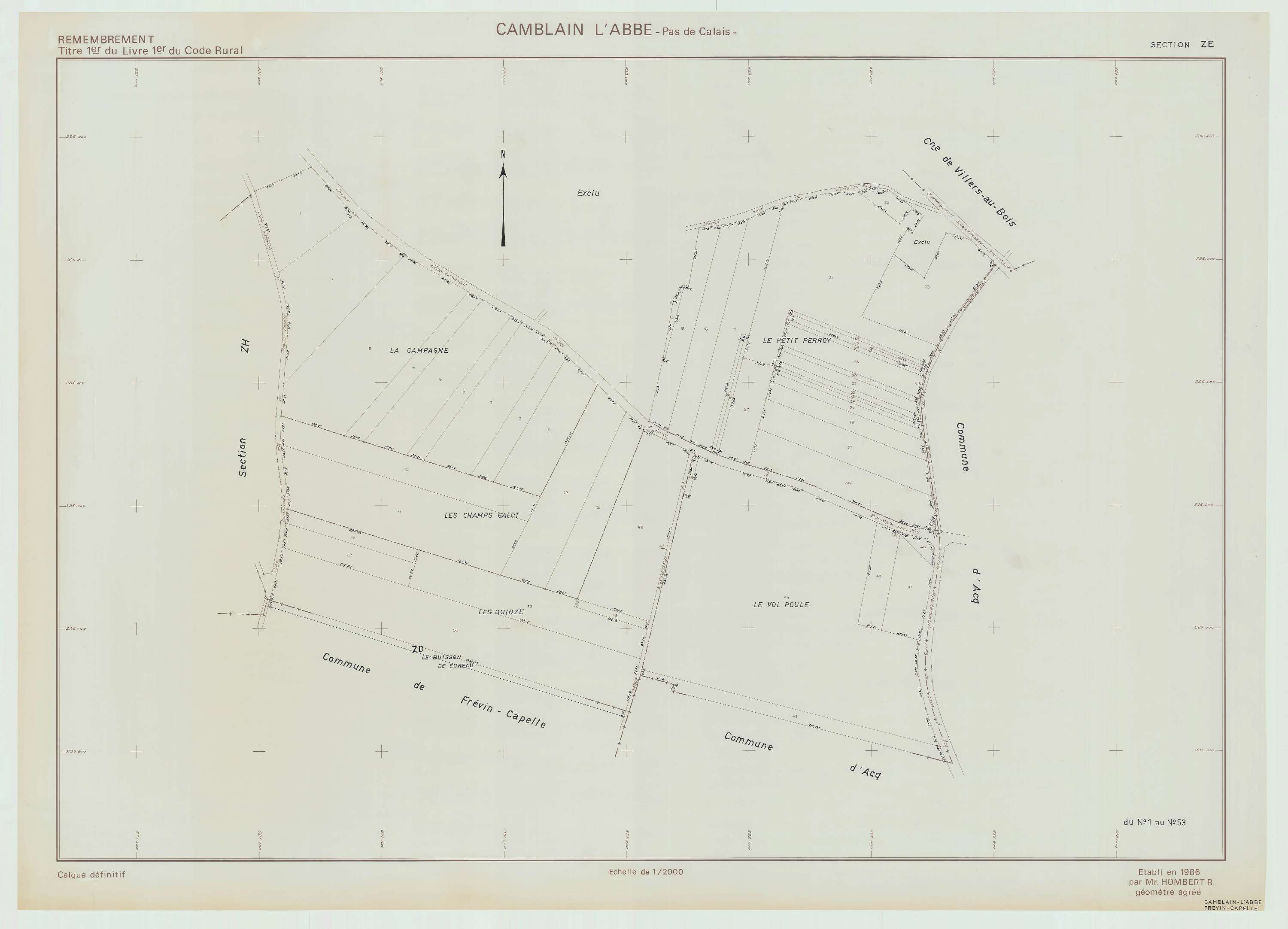 Camblain-l'Abbé - Plan de remembrement : section ZE.