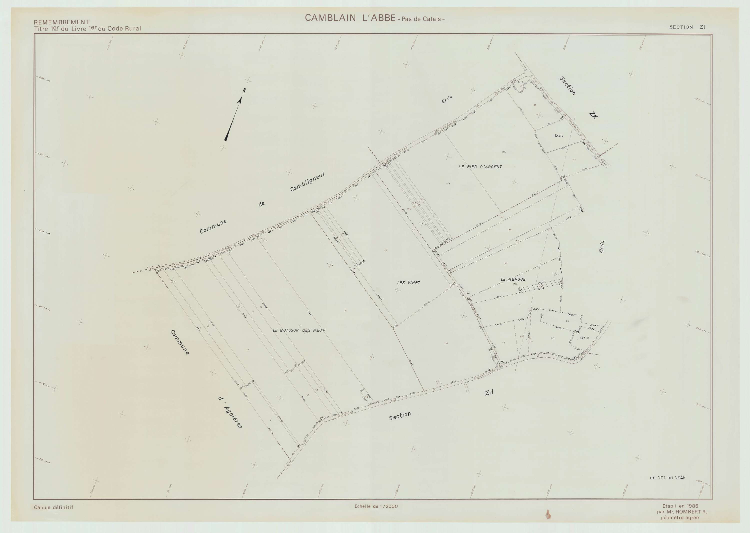 Camblain-l'Abbé - Plan de remembrement : section ZI.