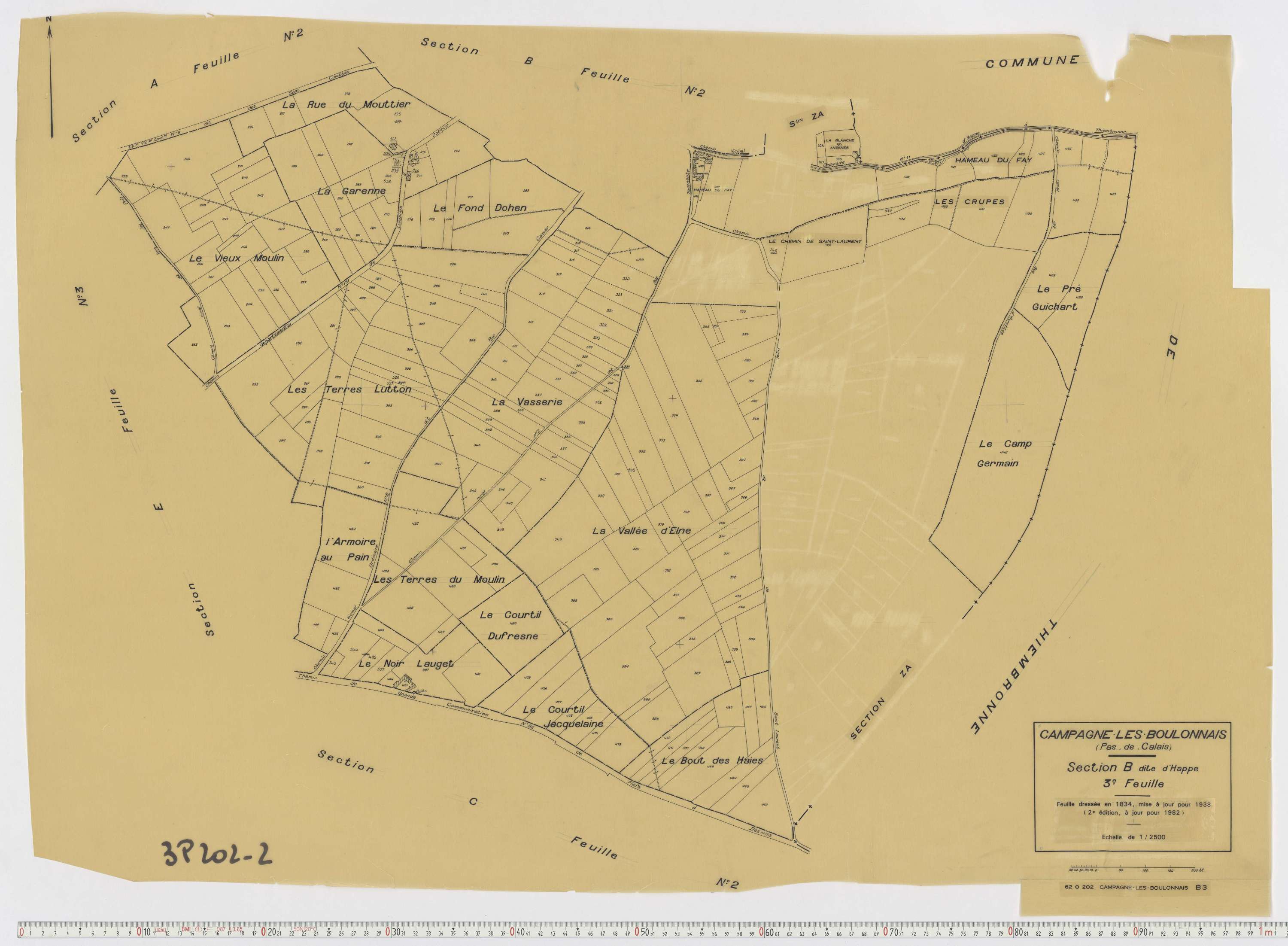 Campagne-lès-Boulonnais - Section B, feuille 3.