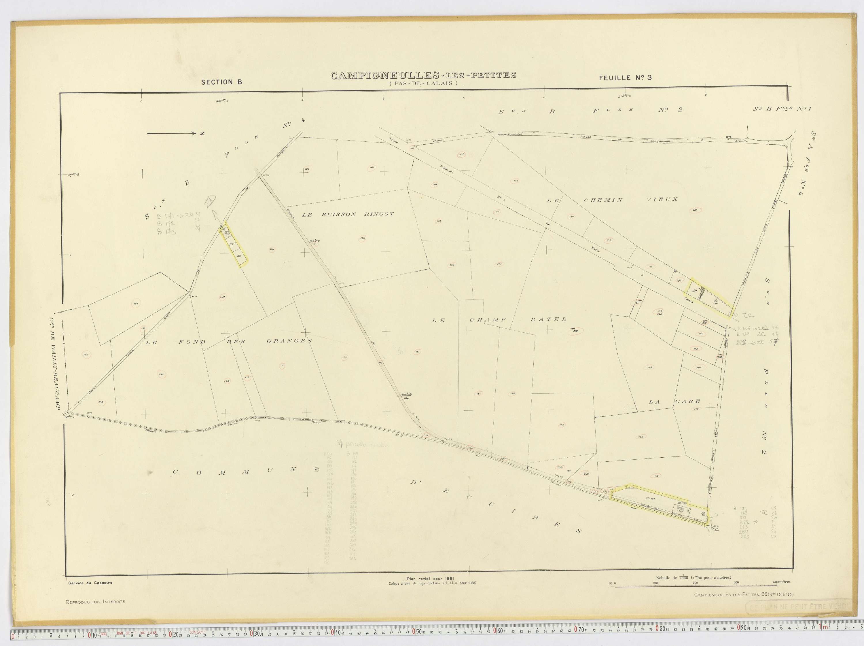 Campigneulles-les-Petites - Section B, feuille 3.