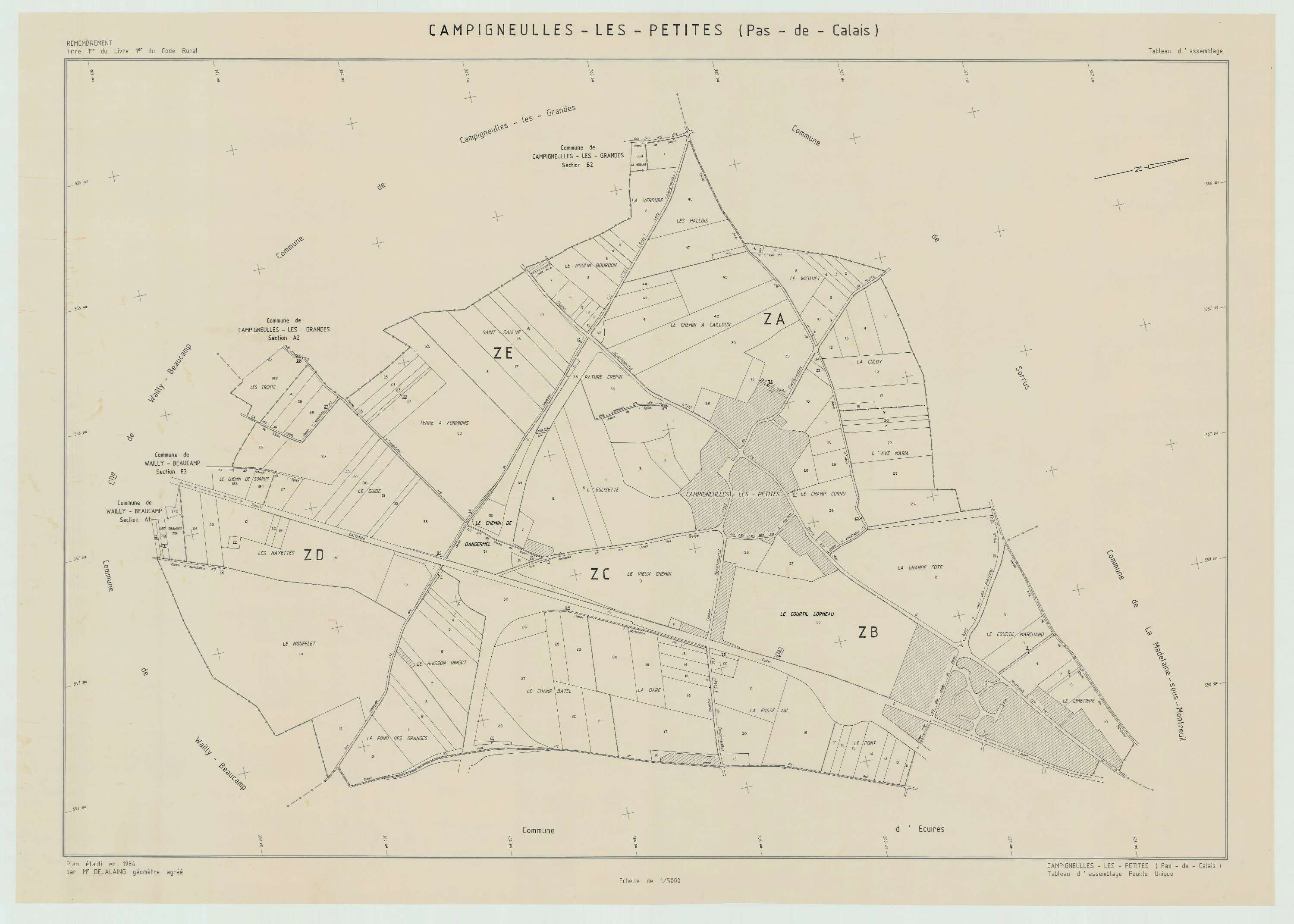 Campigneulles-les-Petites - Plan cadastral : tableau d'assemblage postérieur au remembrement.