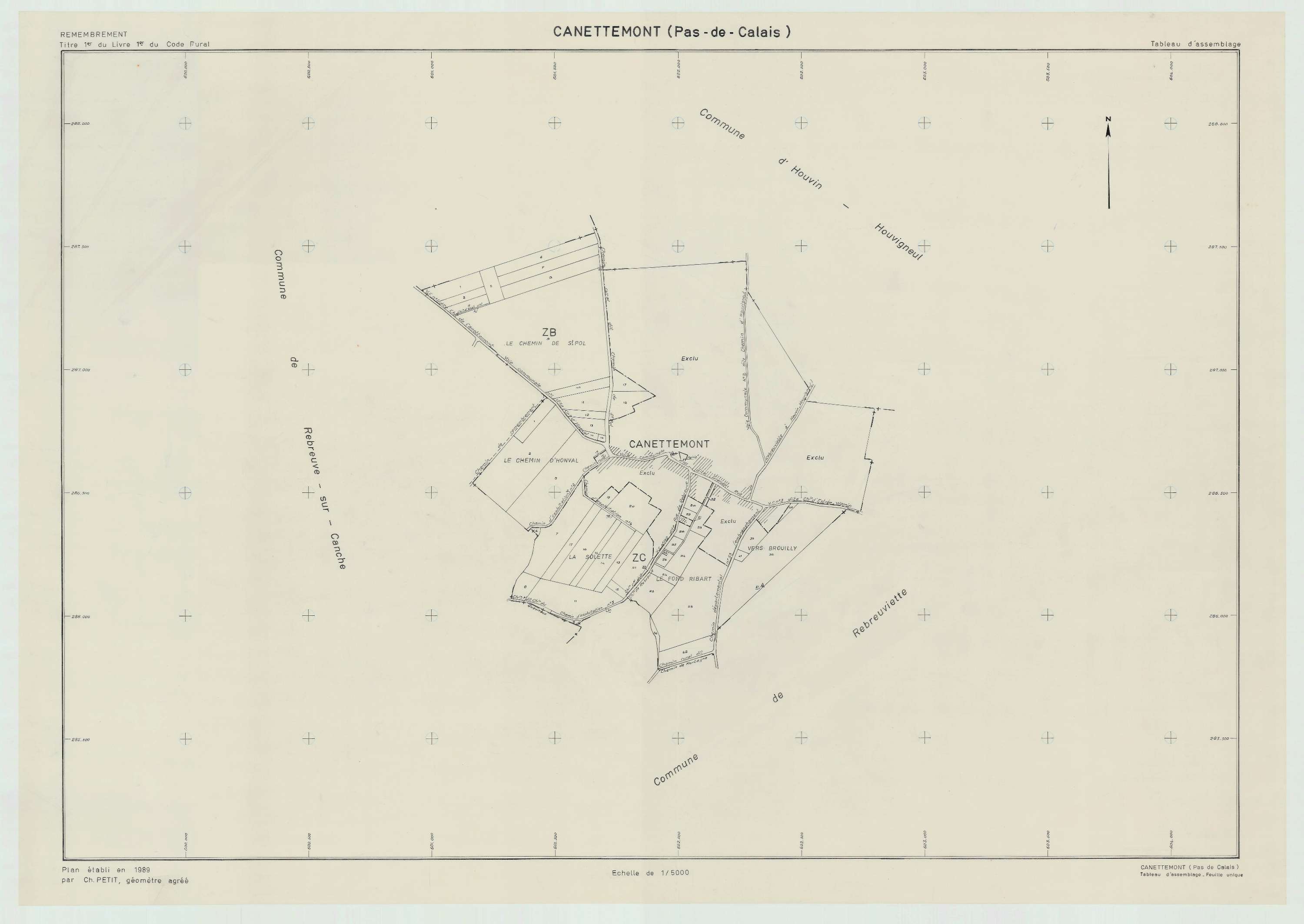 Canettemont - Plan cadastral : tableau d'assemblage postérieur au remembrement.