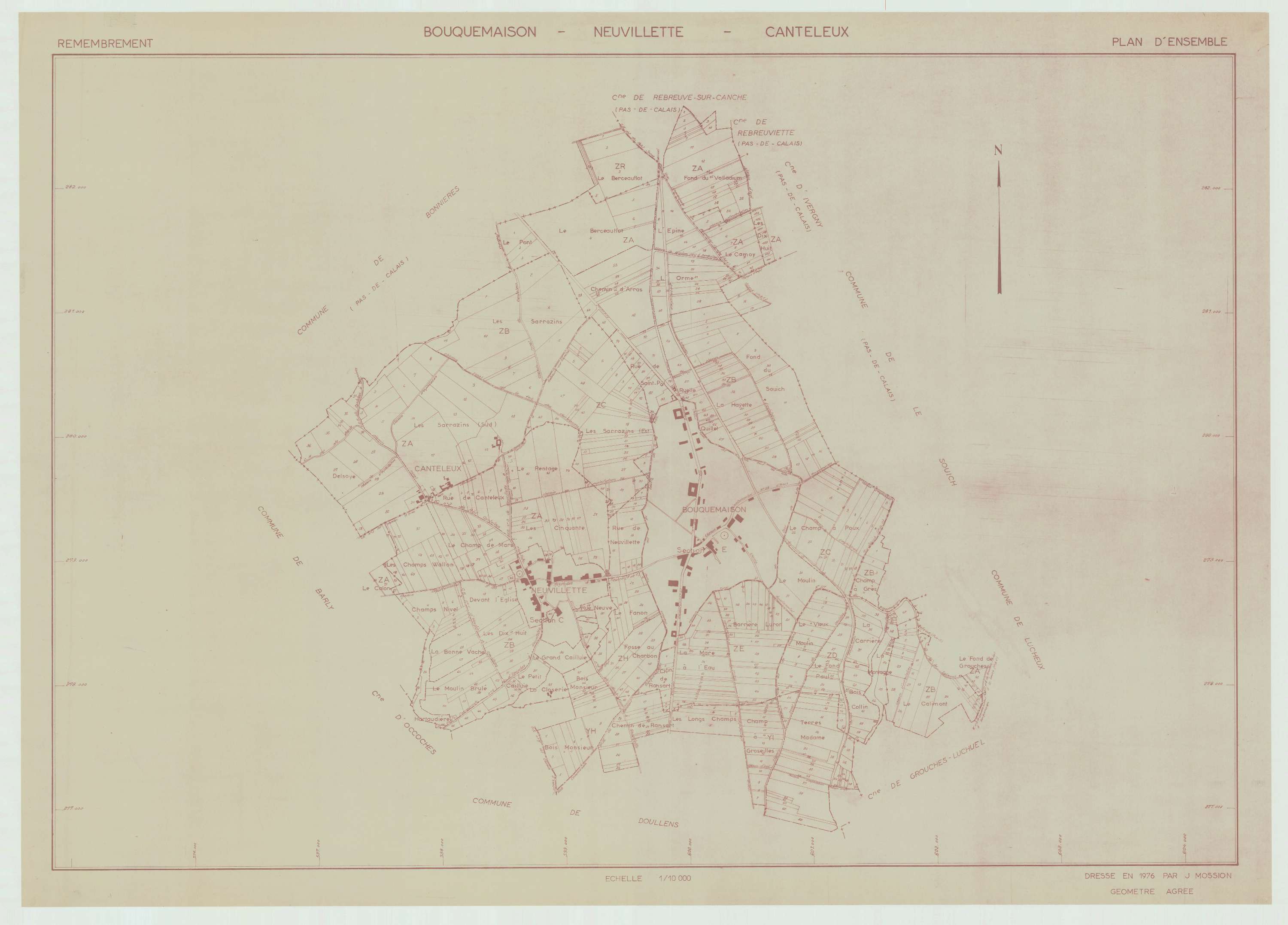 Canteleux - Plan cadastral : tableau d'assemblage postérieur au remembrement.