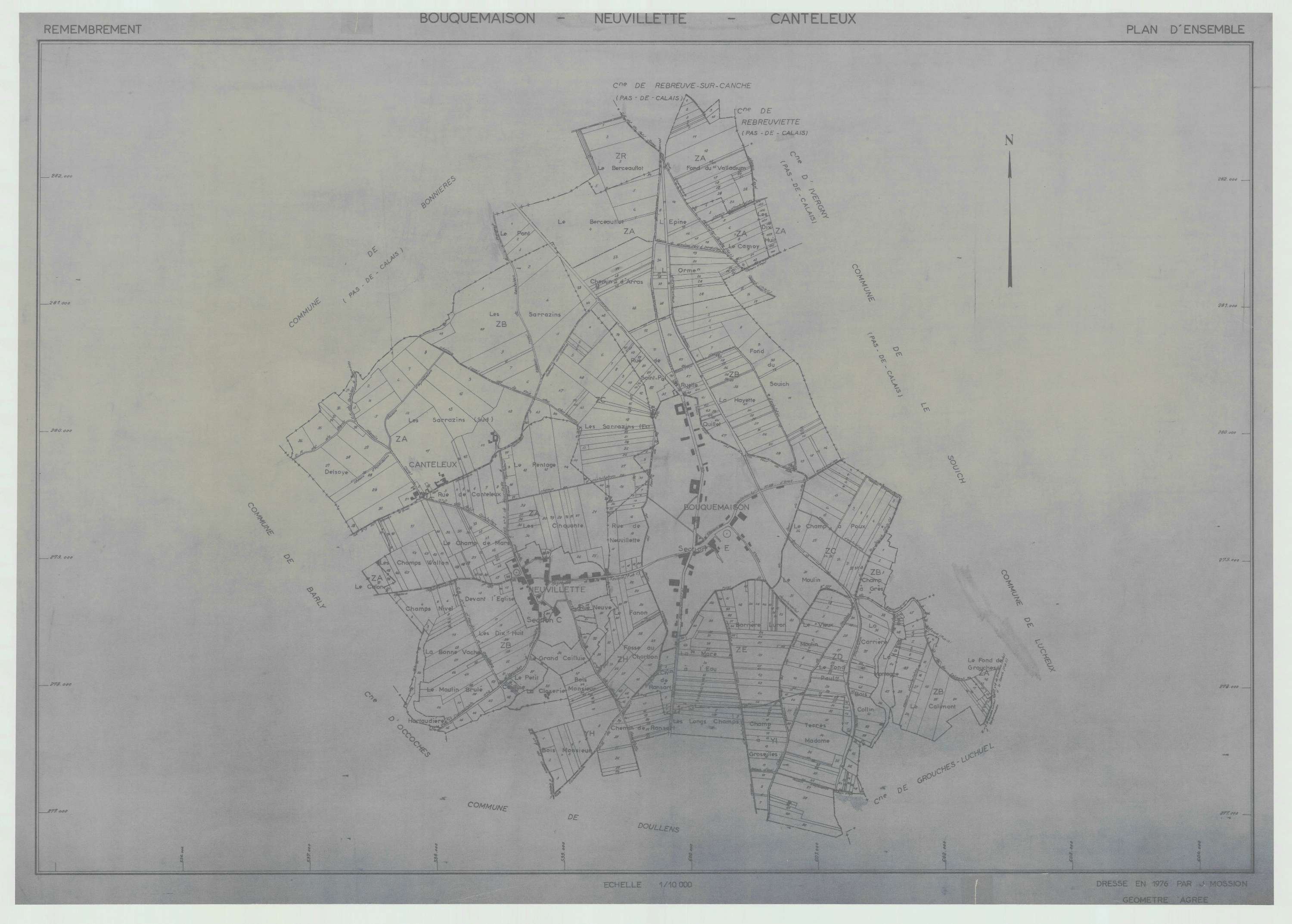 Canteleux - Plan cadastral : tableau d'assemblage postérieur au remembrement.