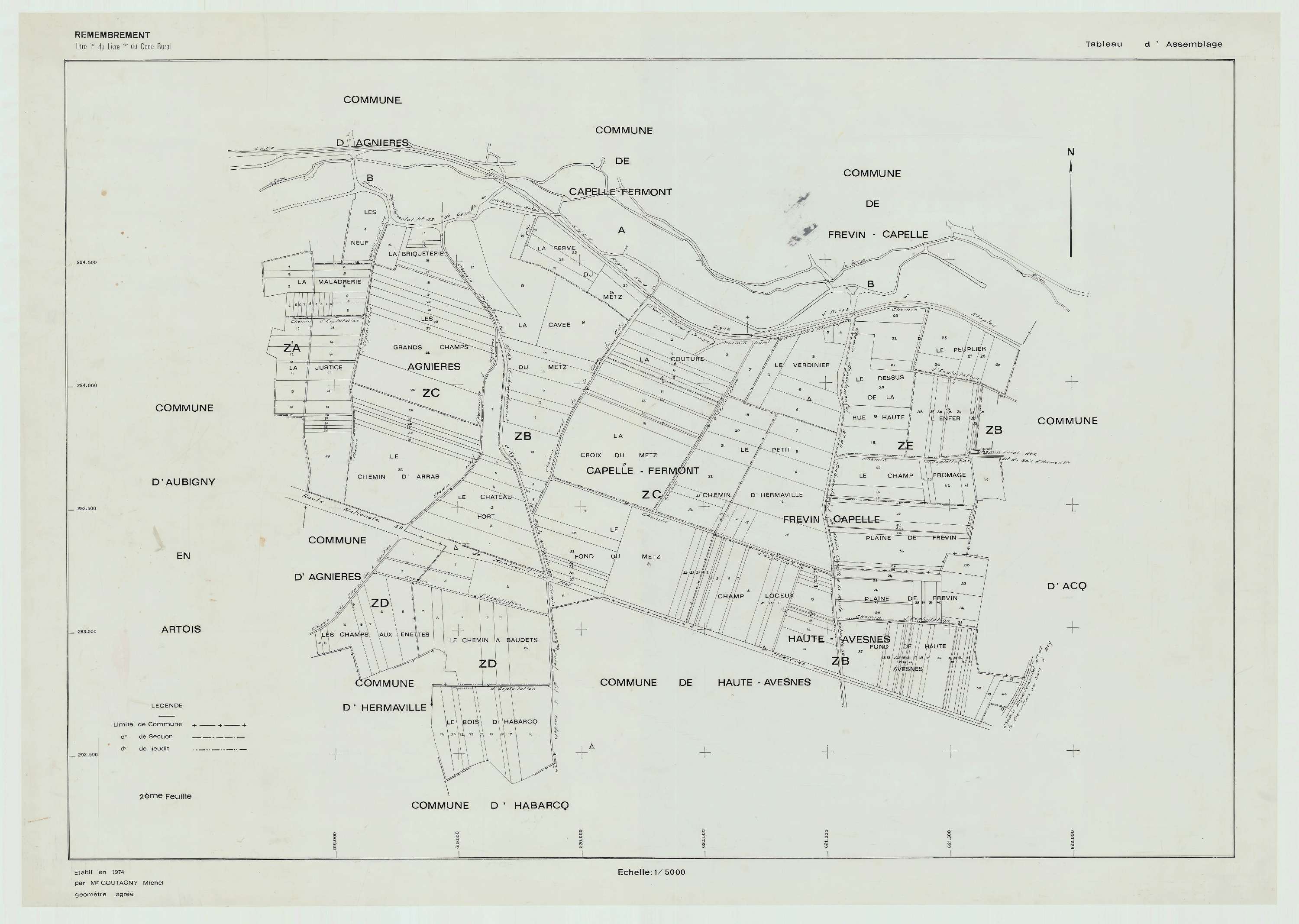 Capelle-Fermont - Plan cadastral : tableau d'assemblage postérieur au remembrement.