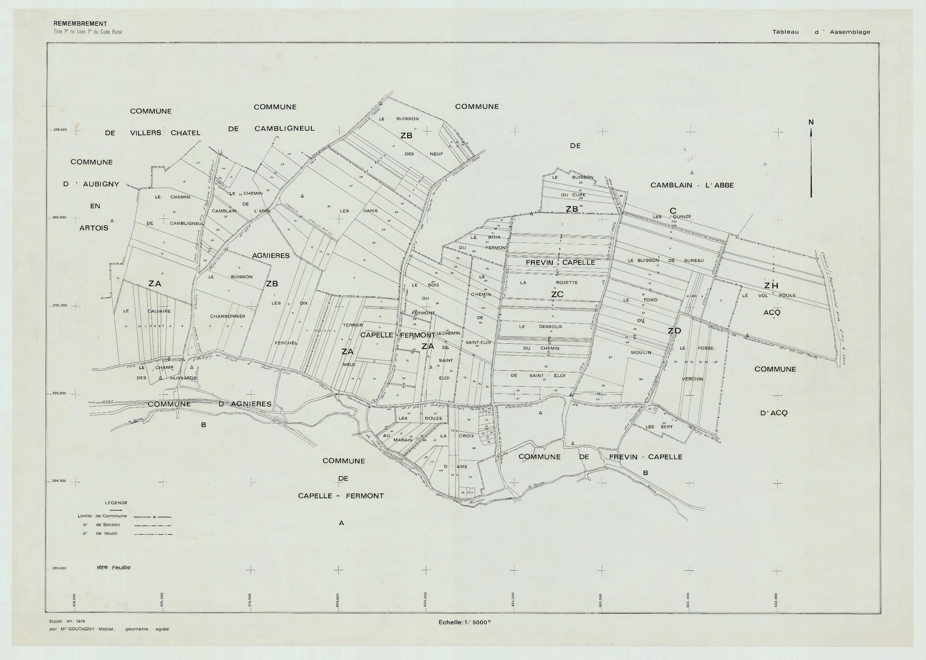 Capelle-Fermont - Plan cadastral : tableau d'assemblage postérieur au remembrement.