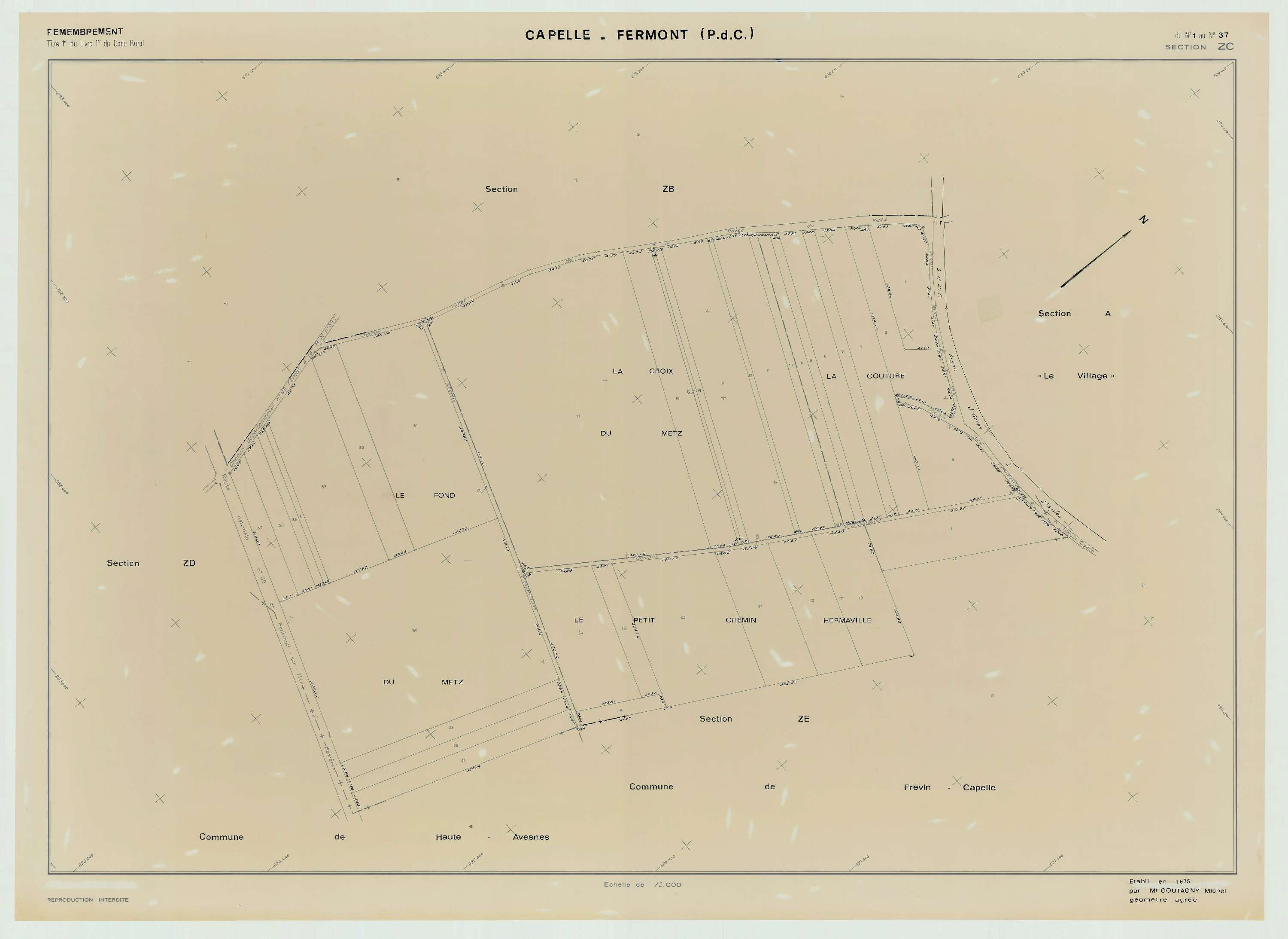 Capelle-Fermont - Plan de remembrement : section ZC.
