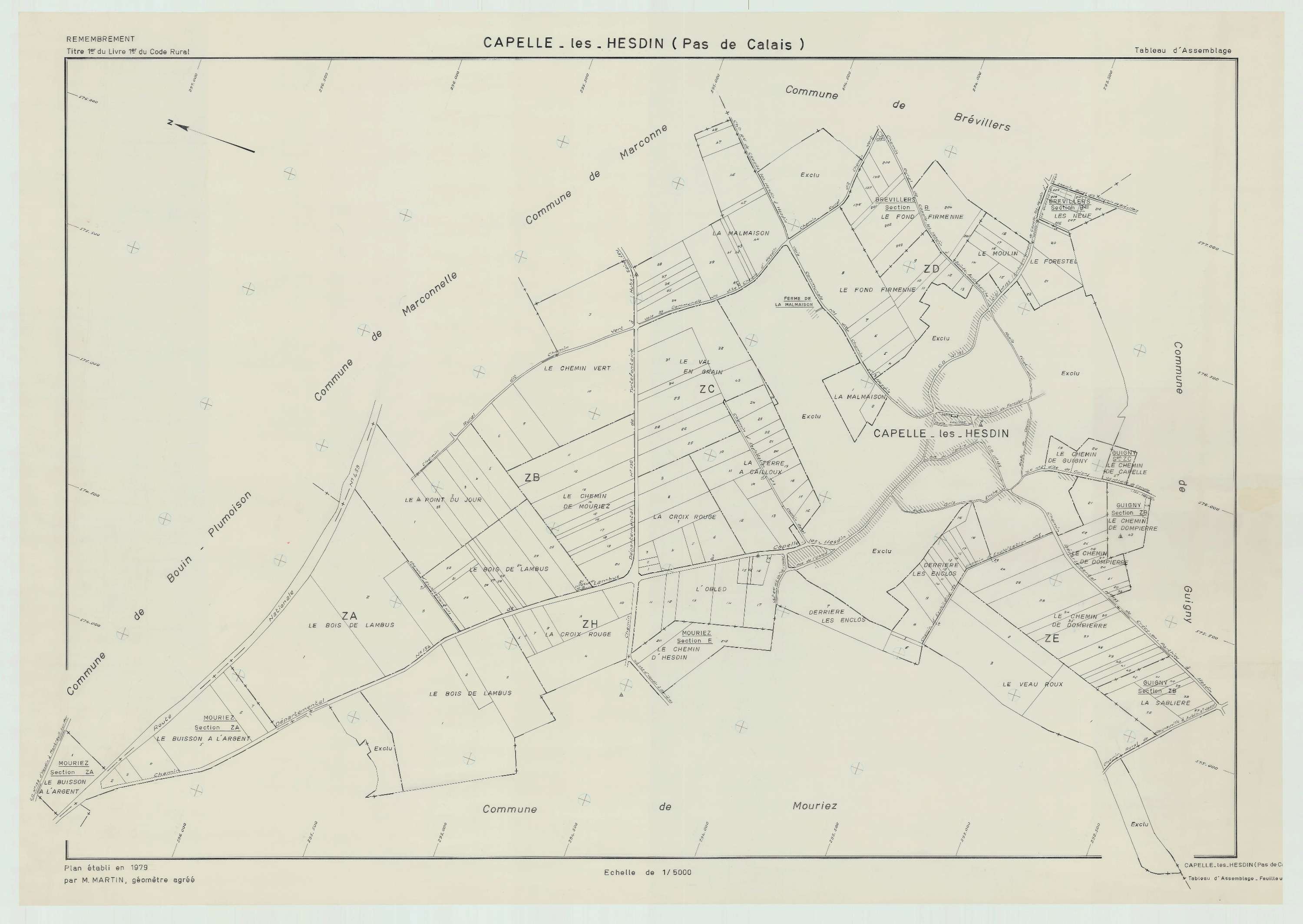 Capelle-lès-Hesdin - Plan cadastral : tableau d'assemblage postérieur au remembrement.