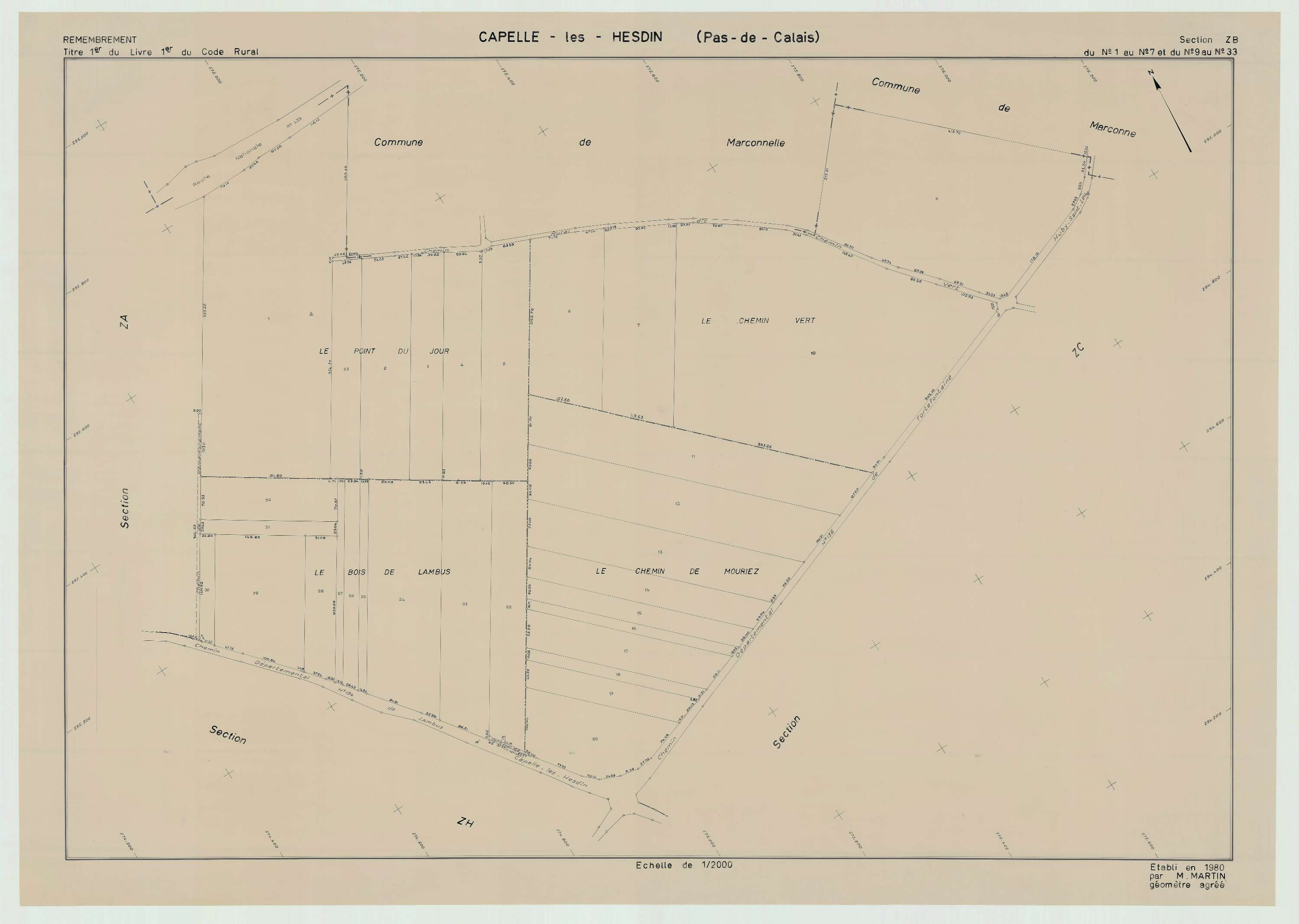 Capelle-lès-Hesdin - Plan de remembrement : section ZB.