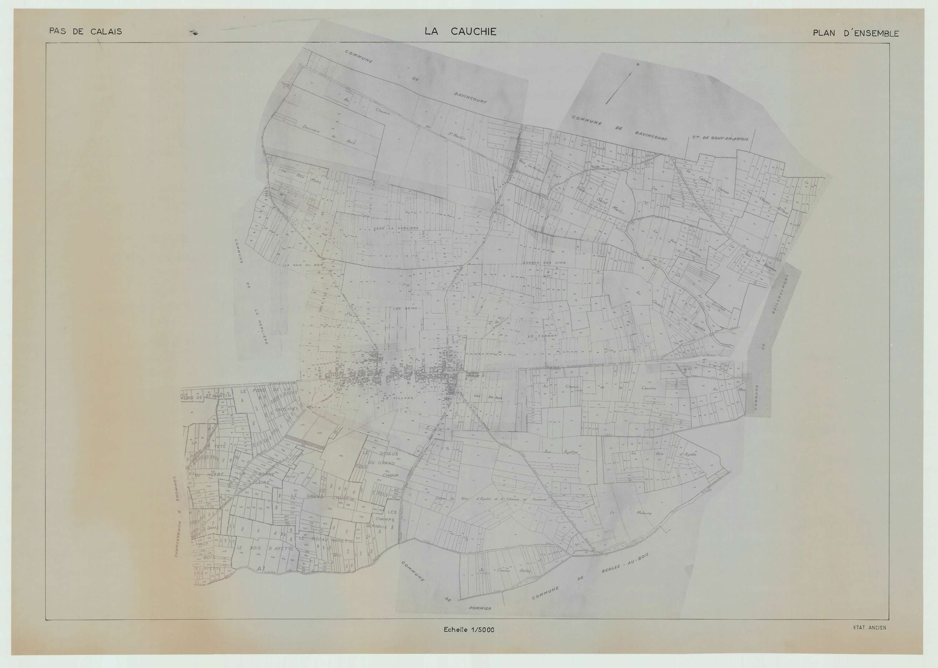 La Cauchie - Plan cadastral : tableau d'assemblage antérieur au remembrement.