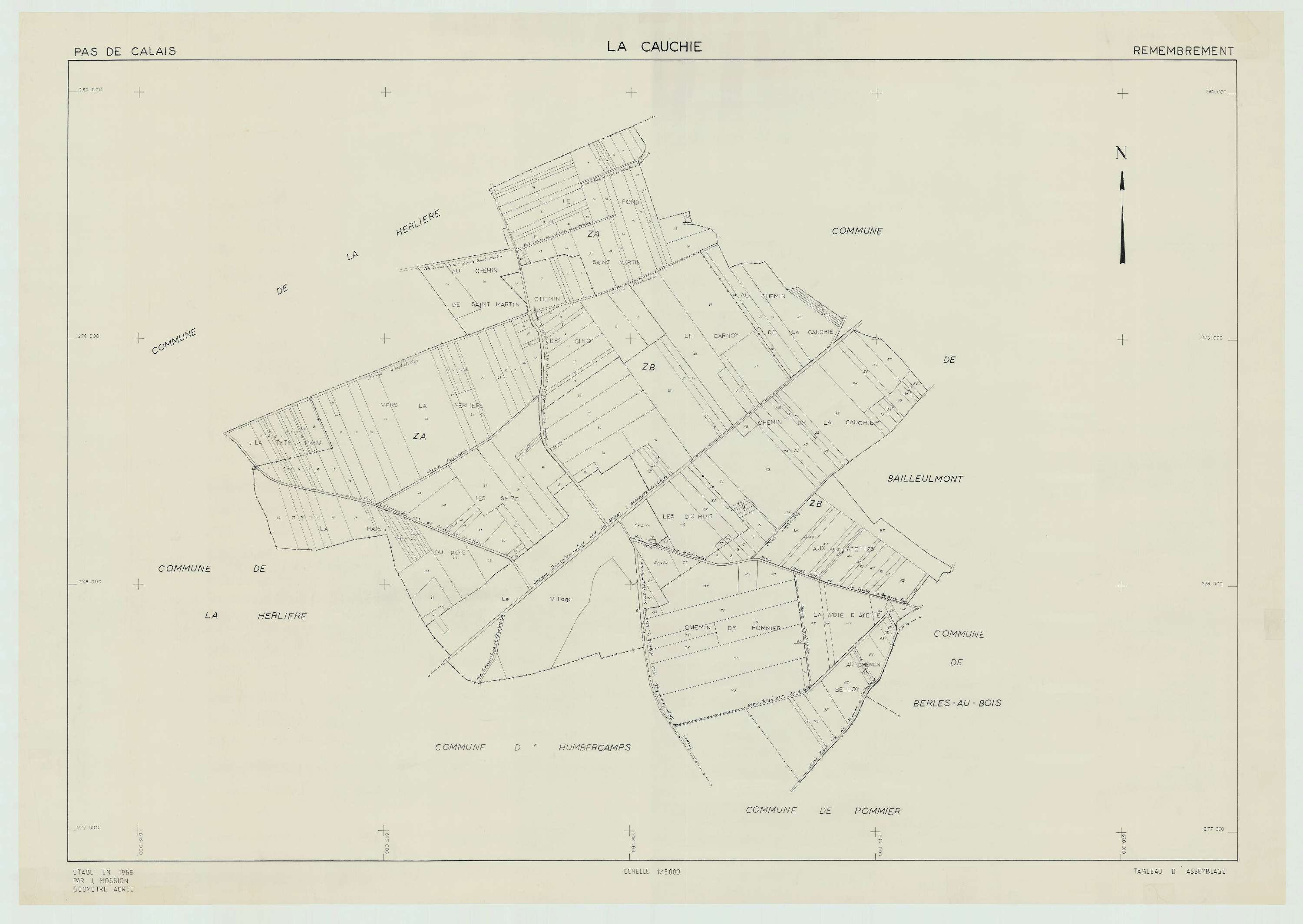 La Cauchie - Plan cadastral : tableau d'assemblage postérieur au remembrement.