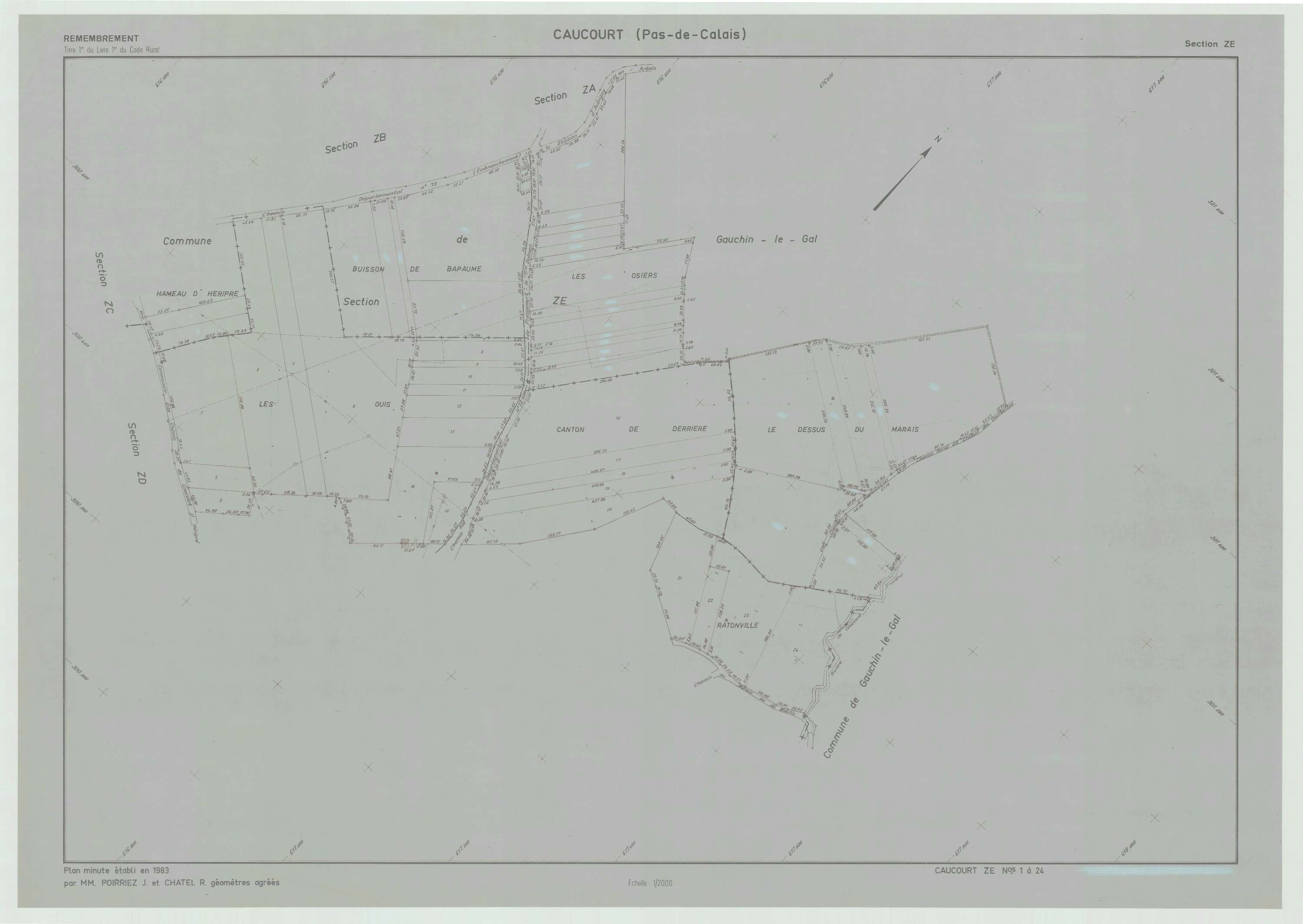 Caucourt - Plan de remembrement : section ZE.