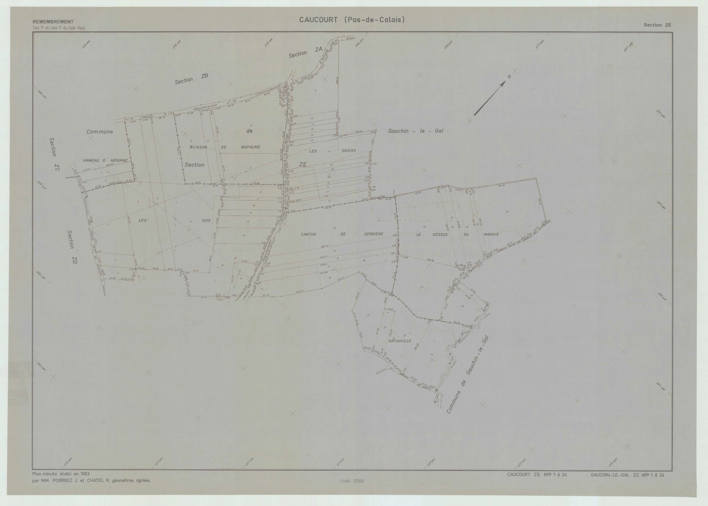 Caucourt - Plan de remembrement : section ZE.