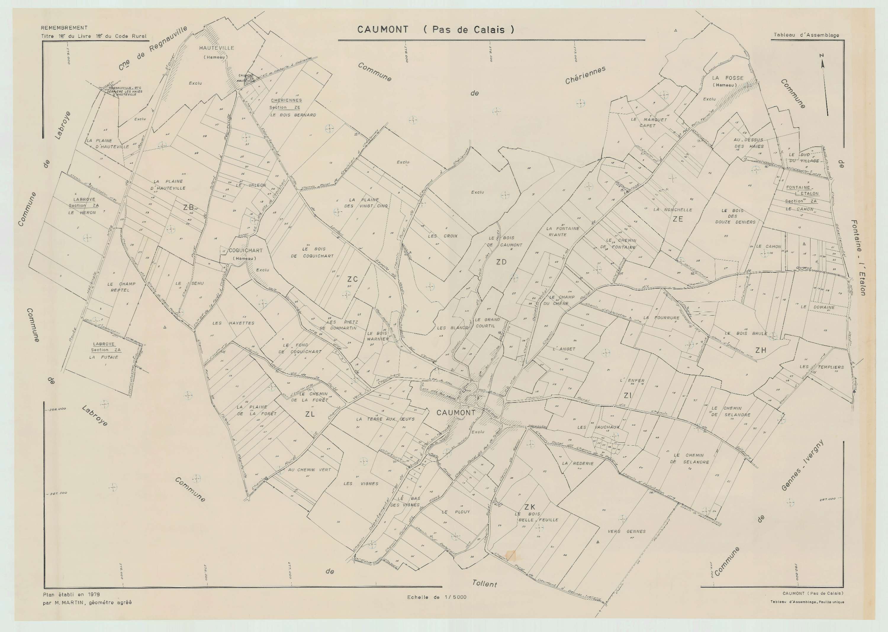Caumont - Plan cadastral : tableau d'assemblage postérieur au remembrement.