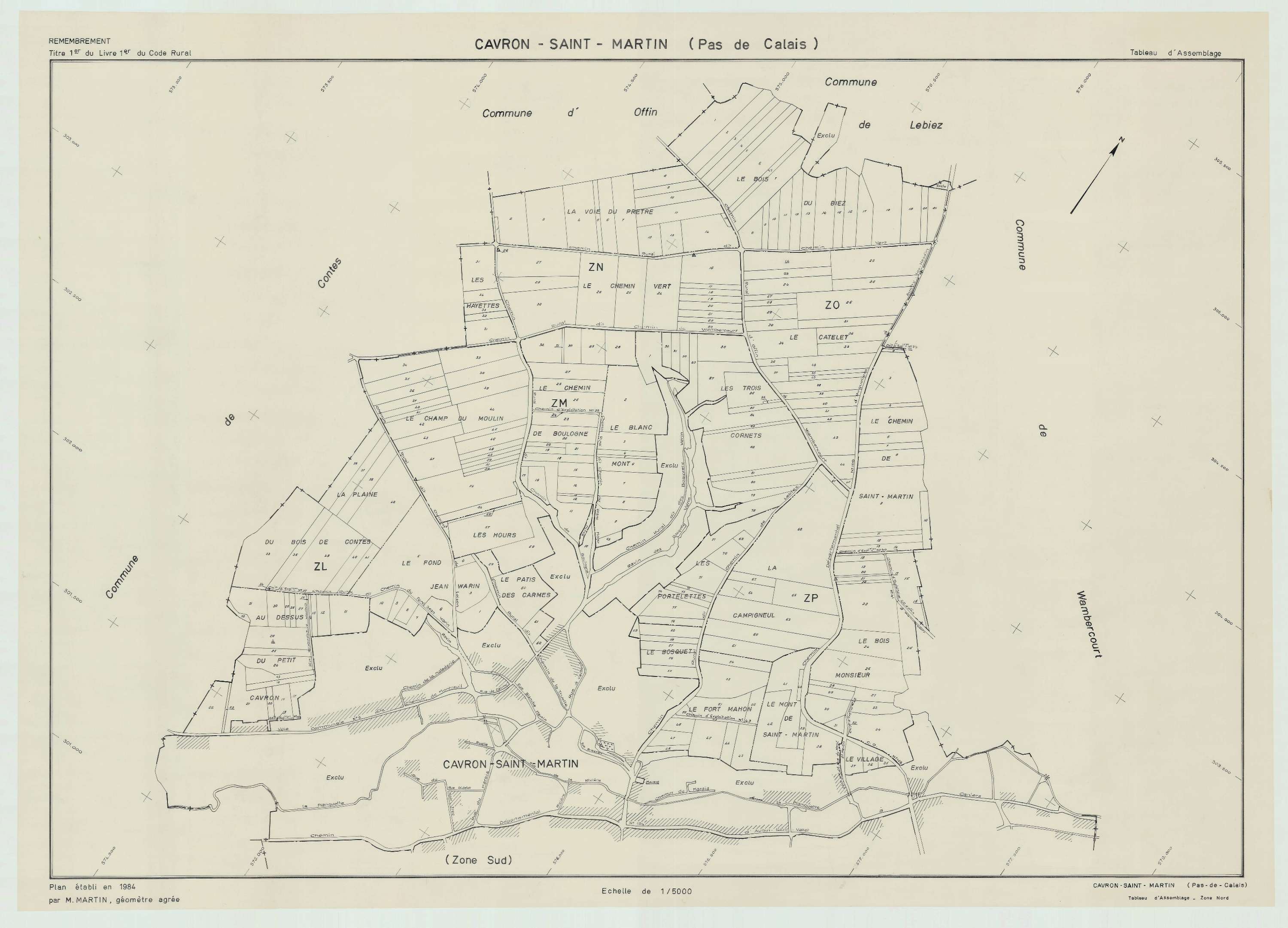 Cavron-Saint-Martin - Plan cadastral : tableau d'assemblage antérieur au remembrement.