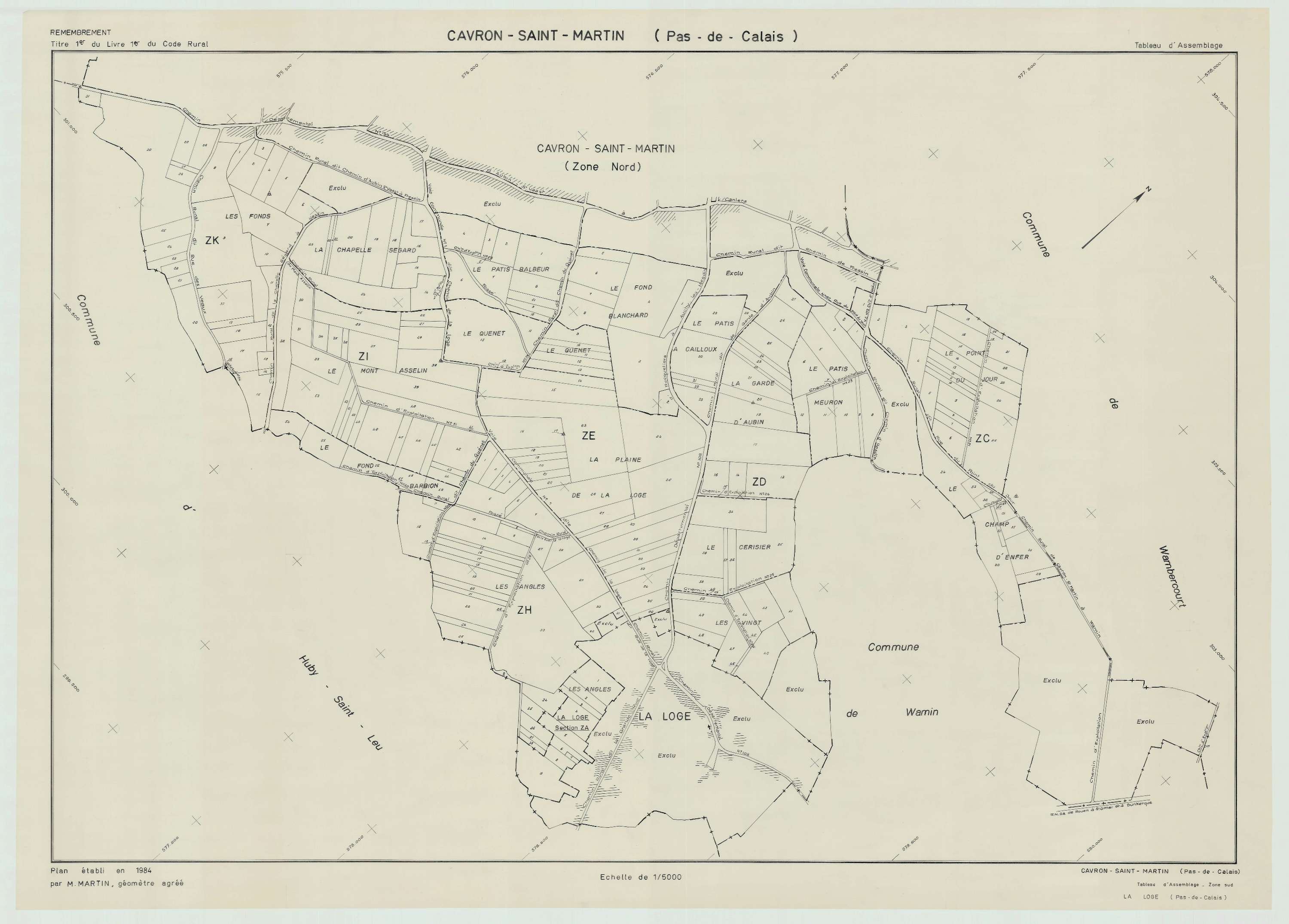 Cavron-Saint-Martin - Plan cadastral : tableau d'assemblage postérieur au remembrement.