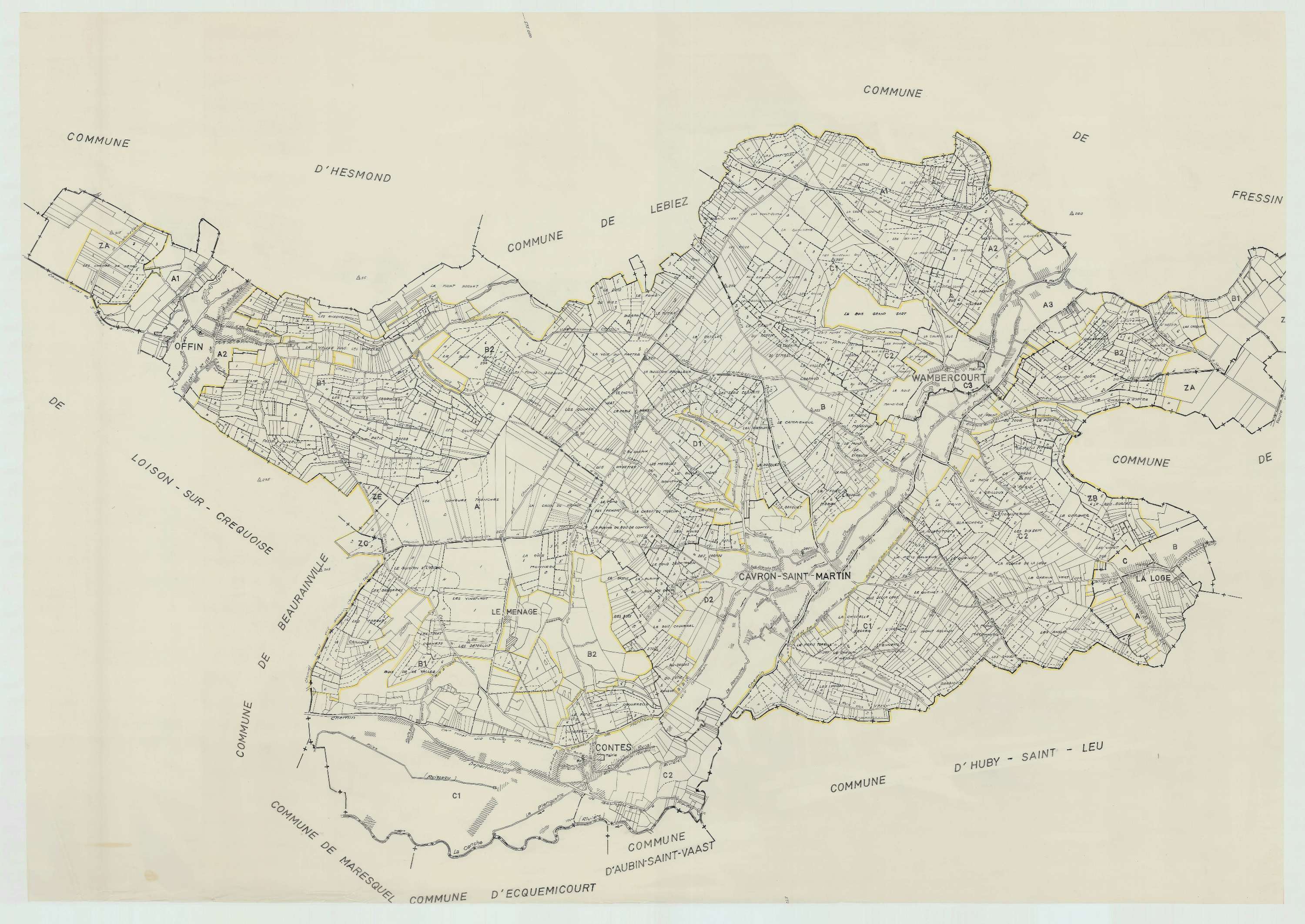 Cavron-Saint-Martin - Plan cadastral : tableau d'assemblage postérieur au remembrement.