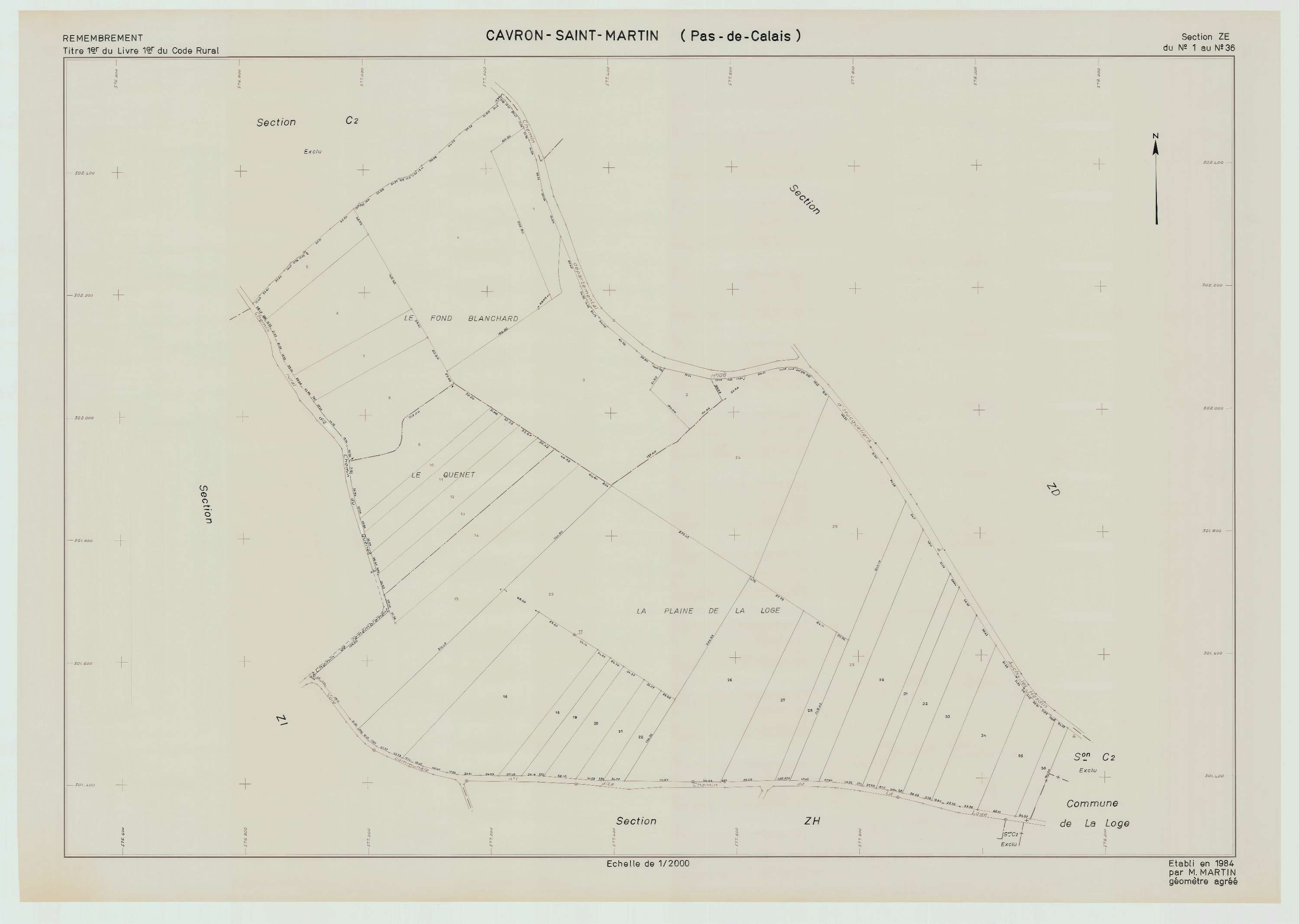 Cavron-Saint-Martin - Plan de remembrement : section ZE.