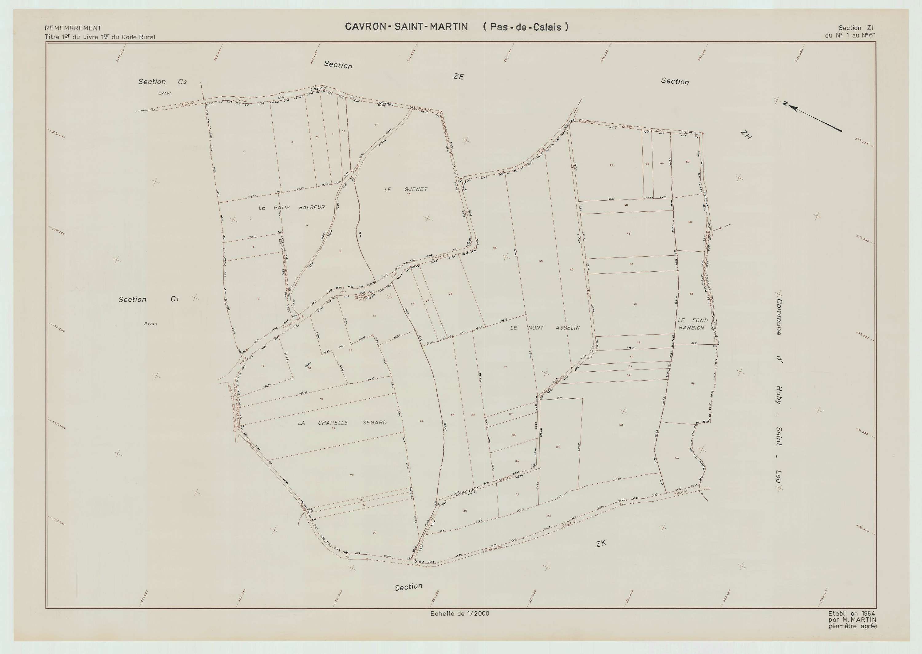 Cavron-Saint-Martin - Plan de remembrement : section ZI.