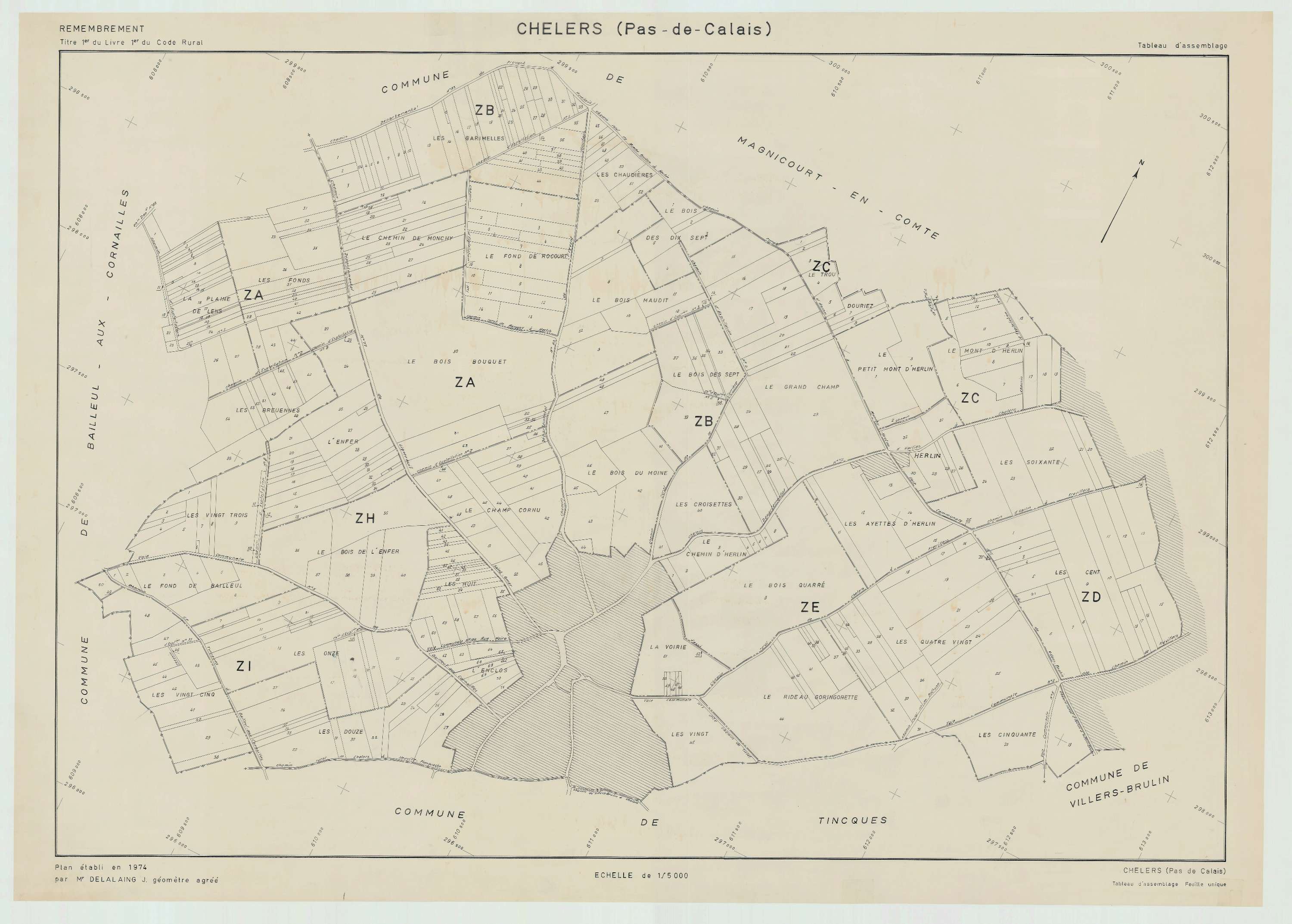 Chelers - Plan cadastral : tableau d'assemblage postérieur au remembrement.