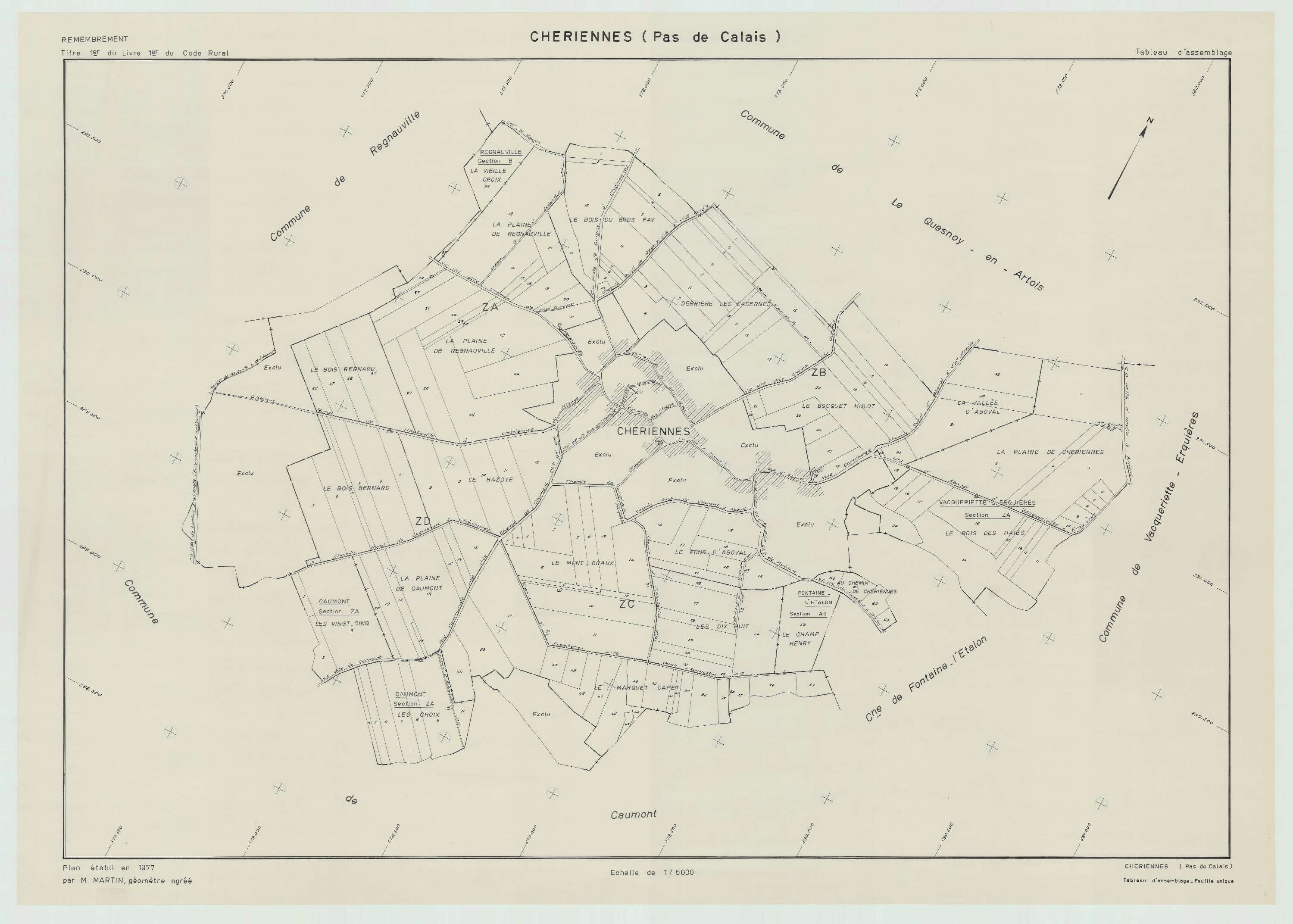 Chériennes - Plan cadastral : tableau d'assemblage postérieur au remembrement.