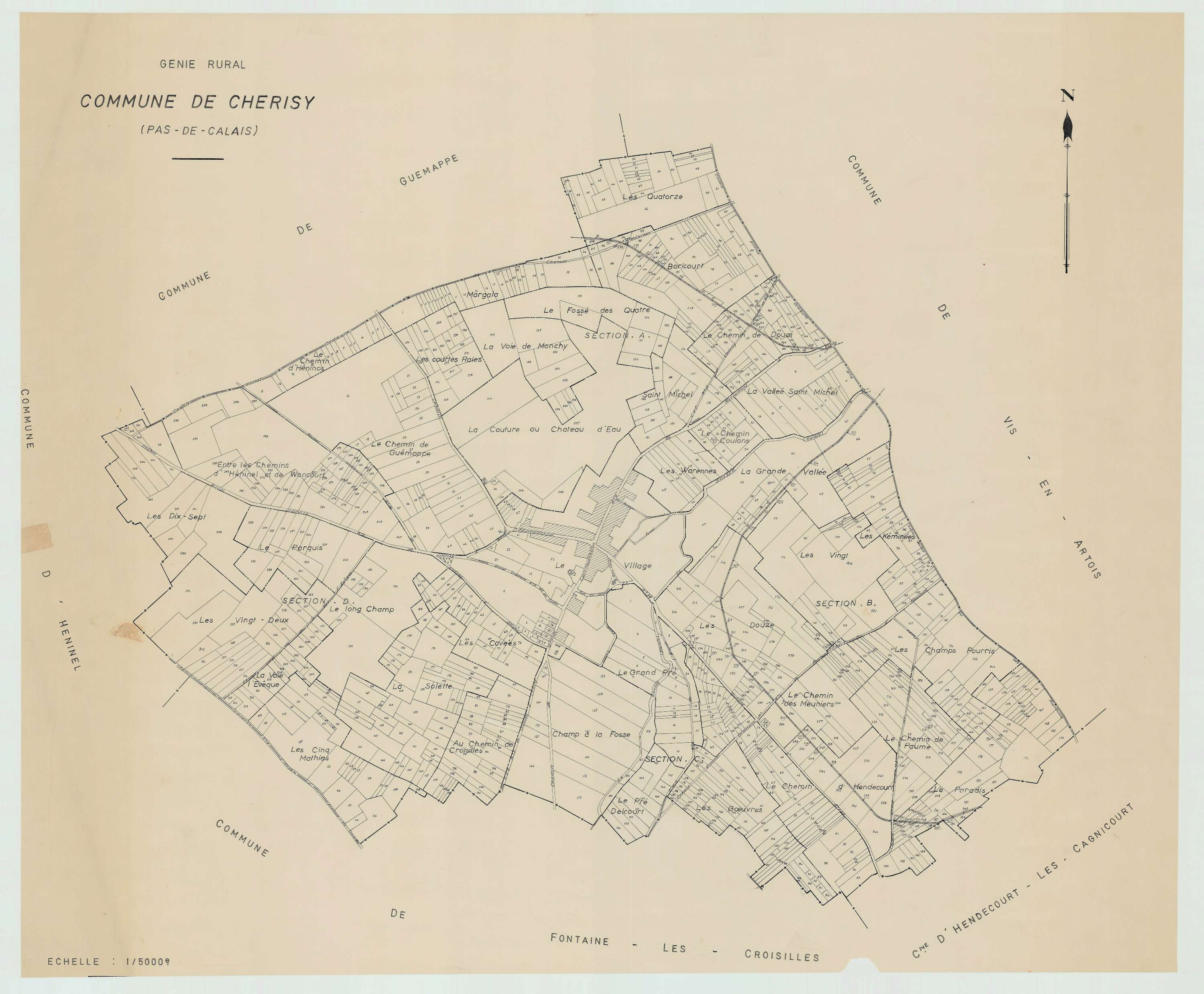 Cherisy - Plan cadastral : tableau d'assemblage antérieur au remembrement.