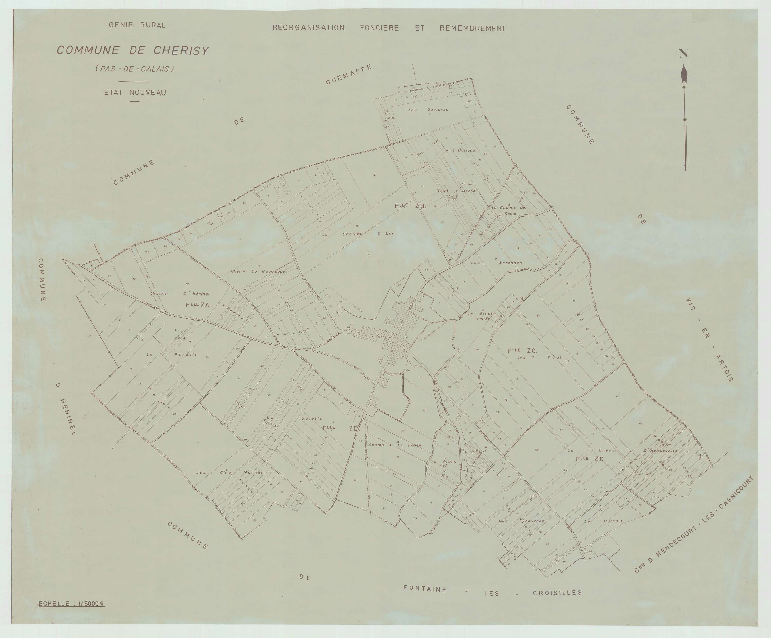 Cherisy - Plan cadastral : tableau d'assemblage postérieur au remembrement.