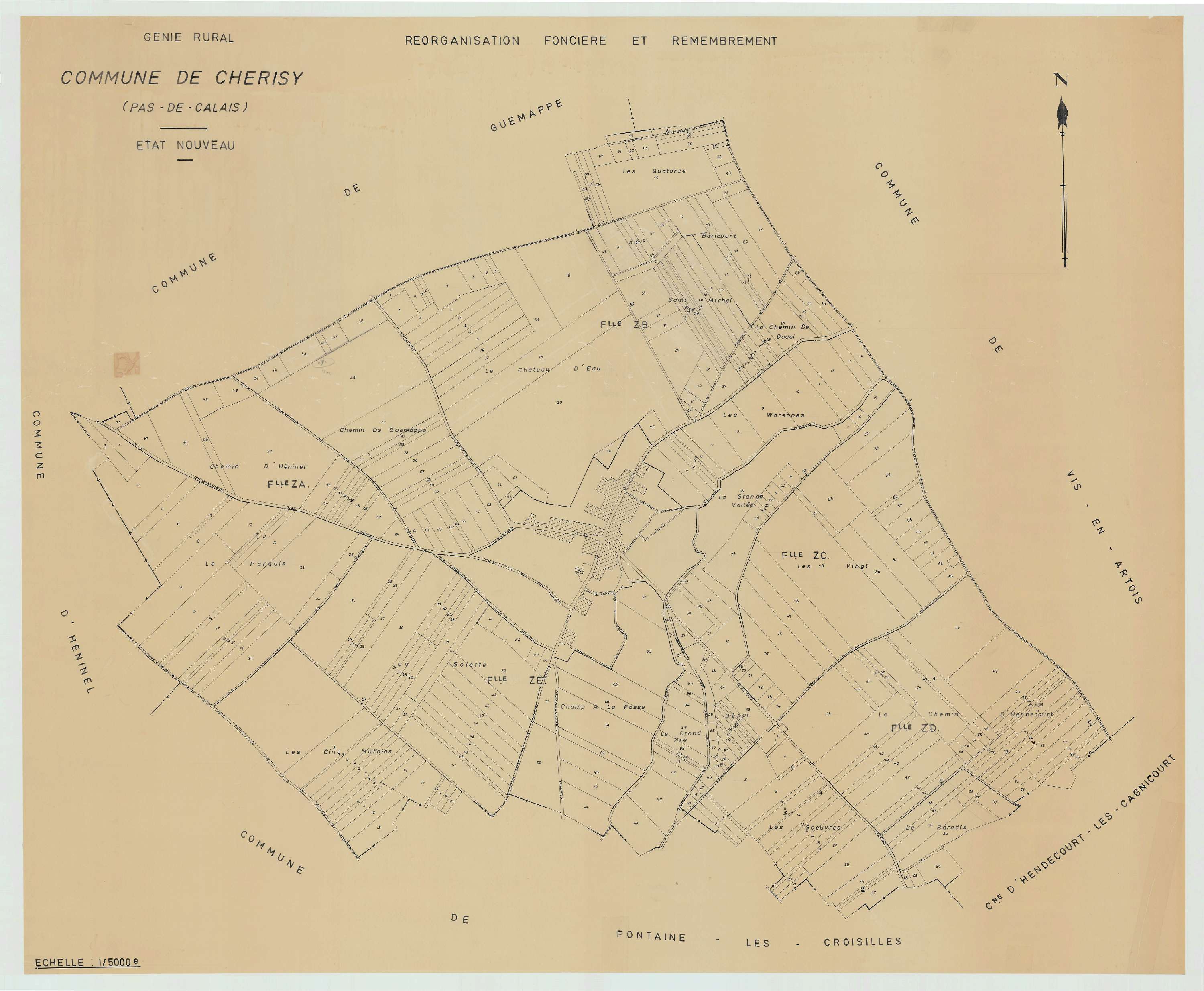 Cherisy - Plan cadastral : tableau d'assemblage postérieur au remembrement.