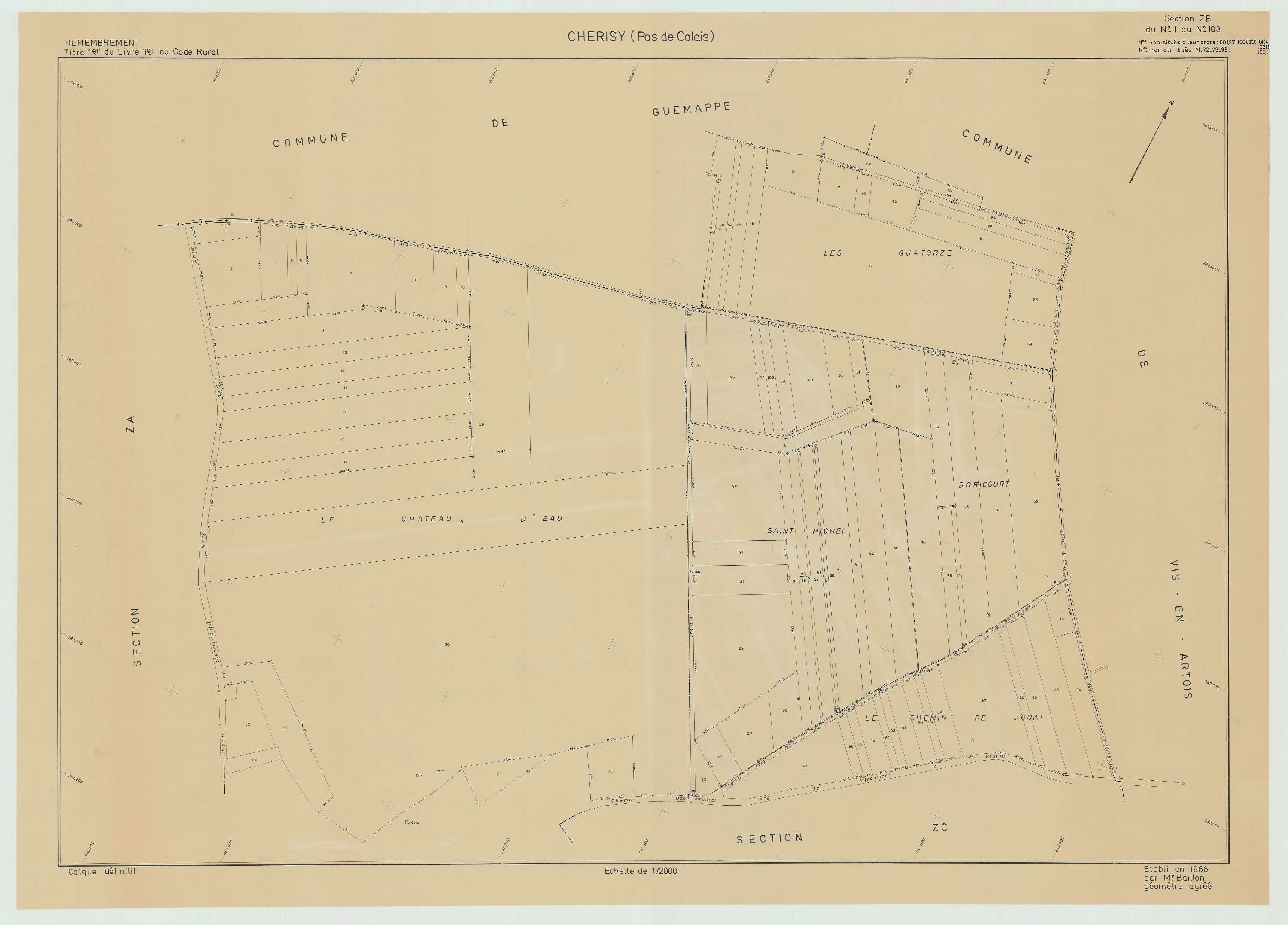 Cherisy - Plan de remembrement : section ZB.