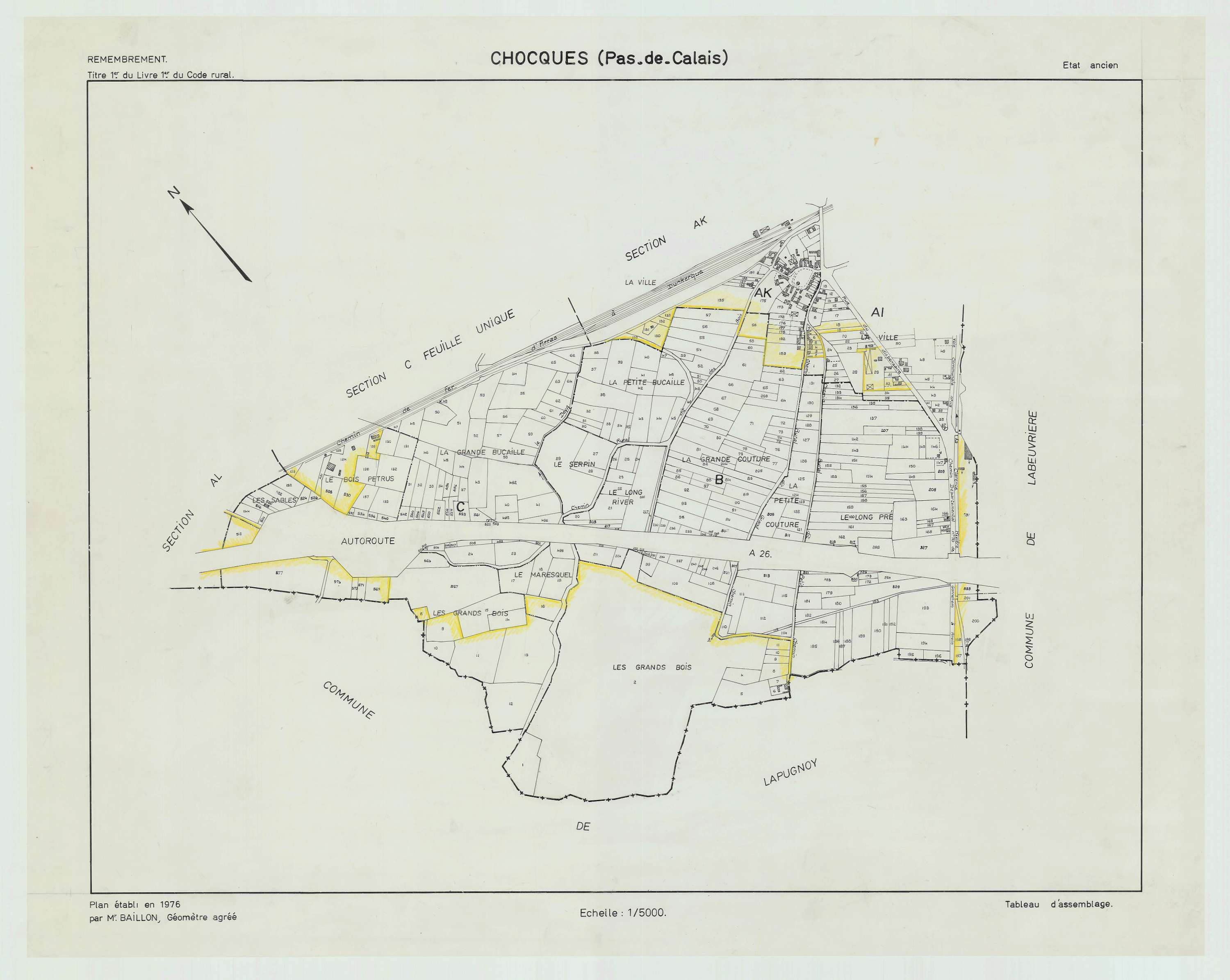 Chocques - Plan cadastral : tableau d'assemblage antérieur au remembrement.