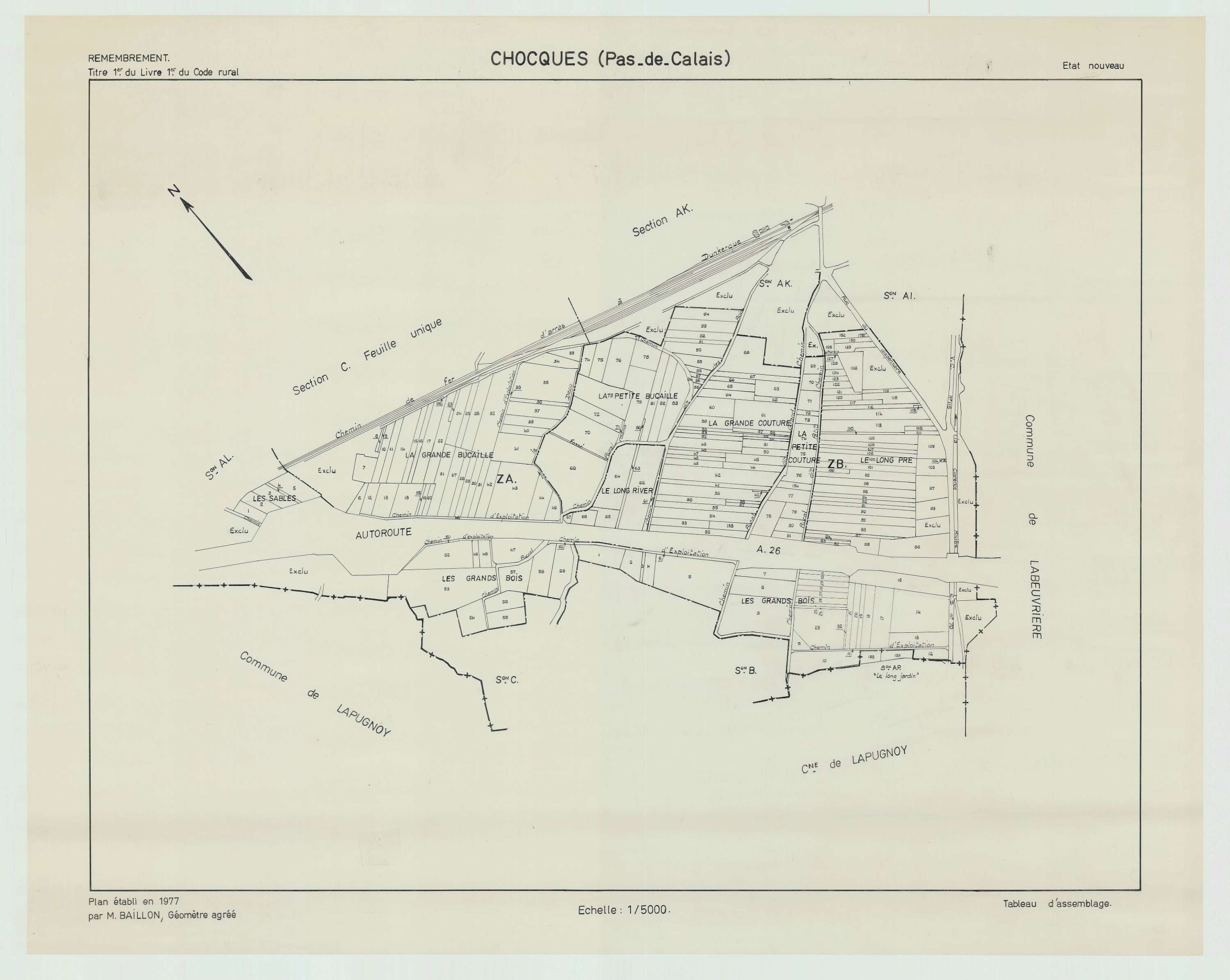 Chocques - Plan cadastral : tableau d'assemblage postérieur au remembrement.