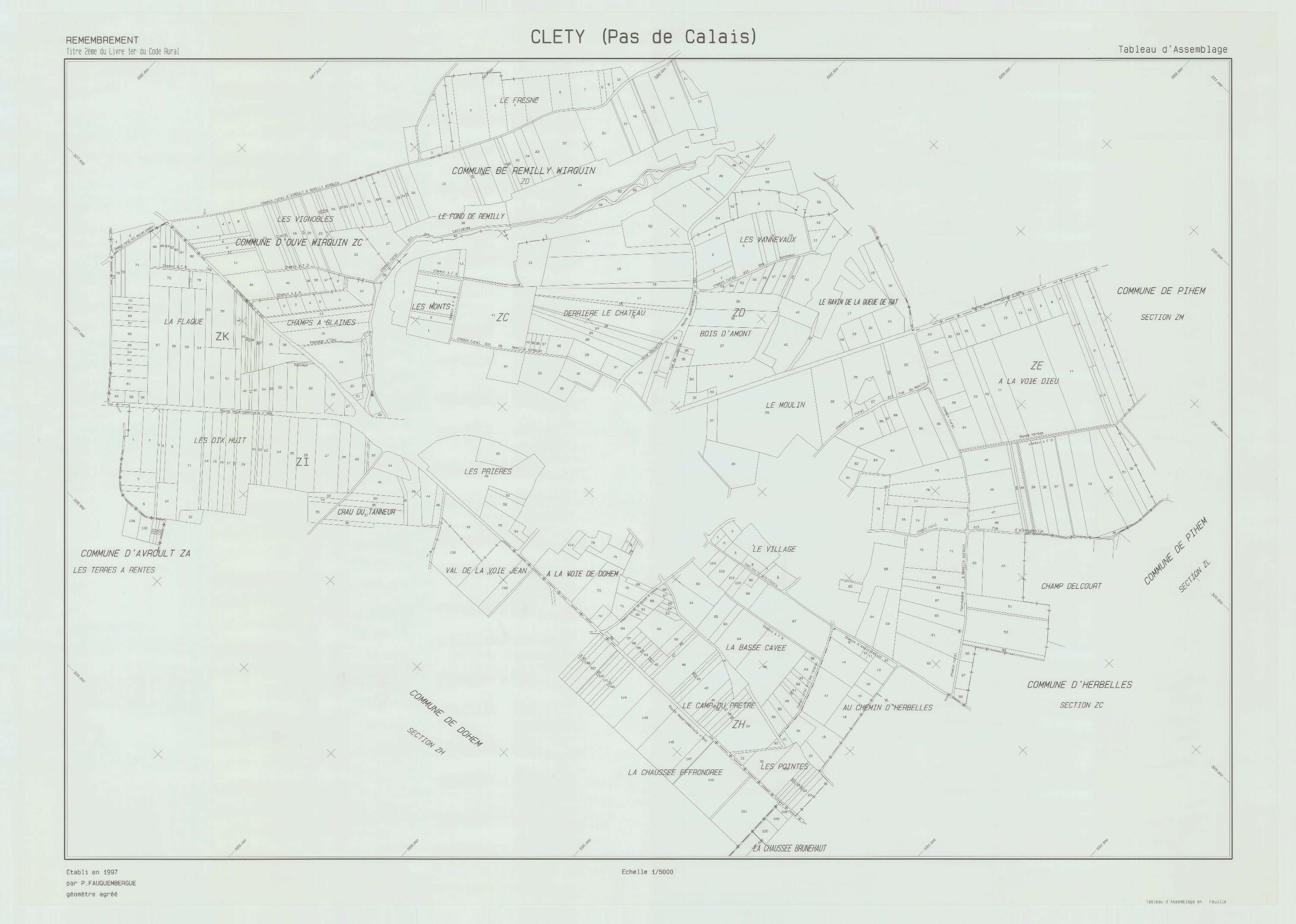 Cléty - Plan cadastral : tableau d'assemblage postérieur au remembrement.