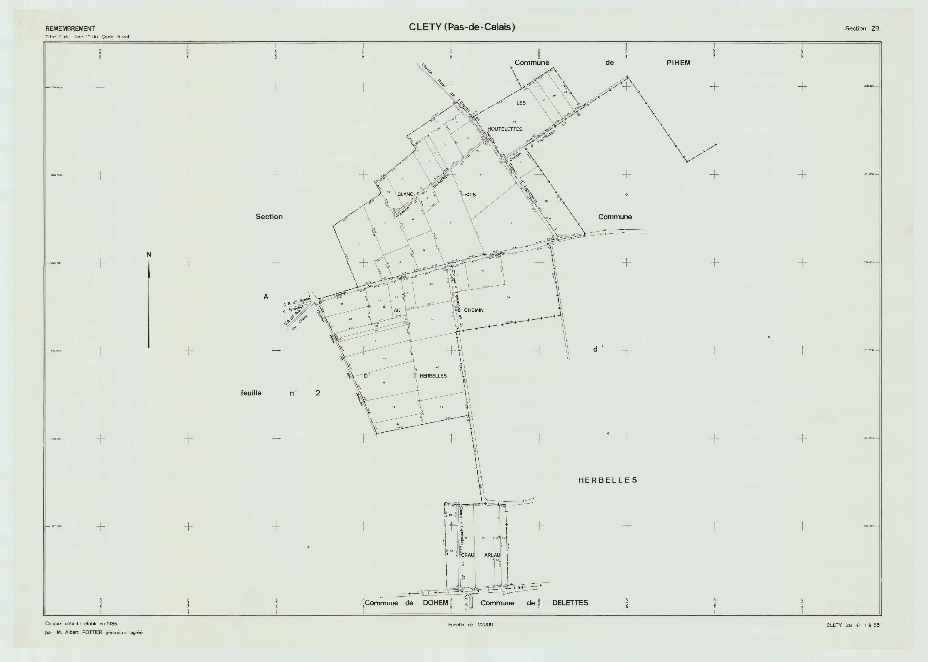 Cléty - Plan de remembrement : section ZB.
