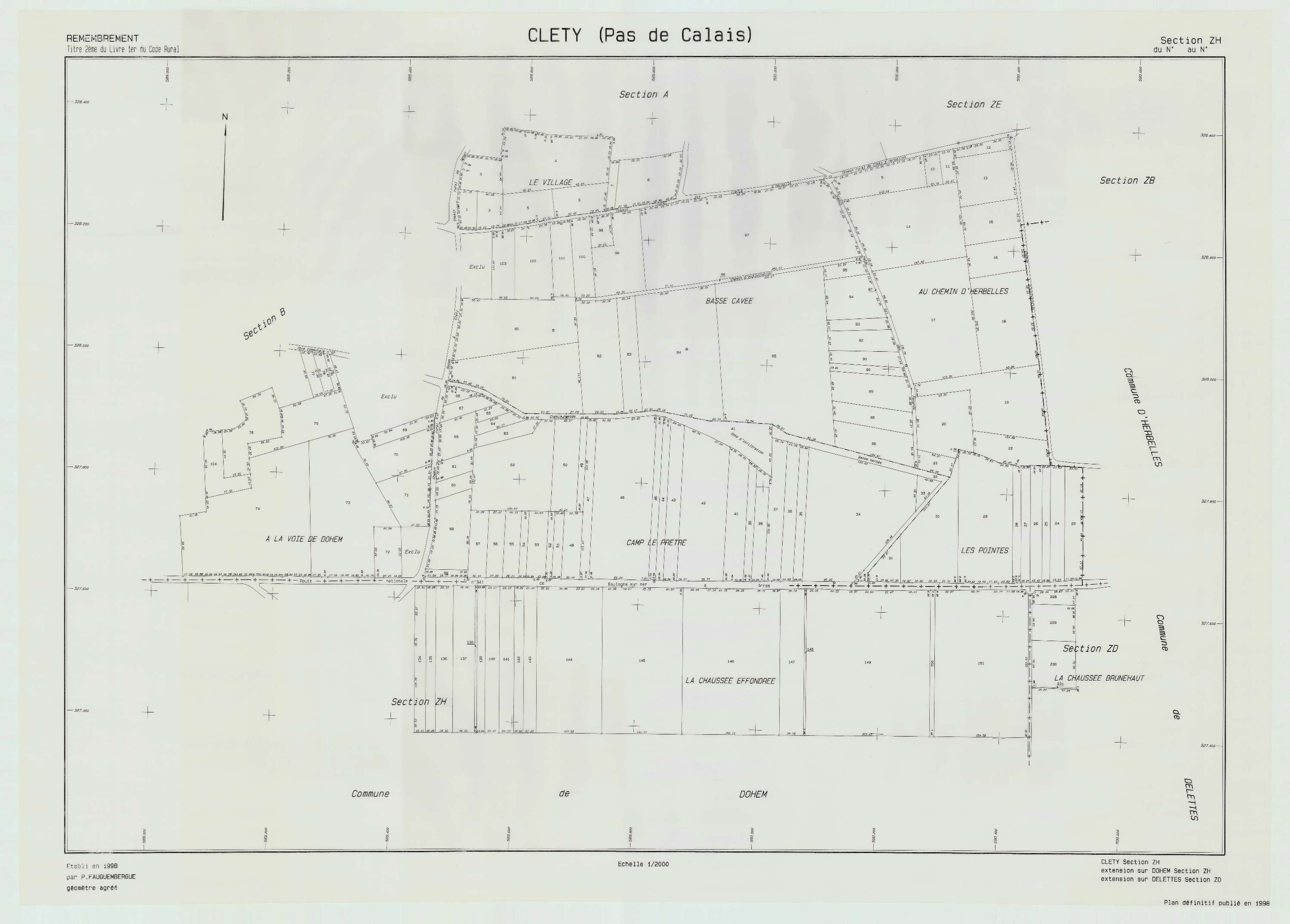 Cléty - Plan de remembrement : section ZH.