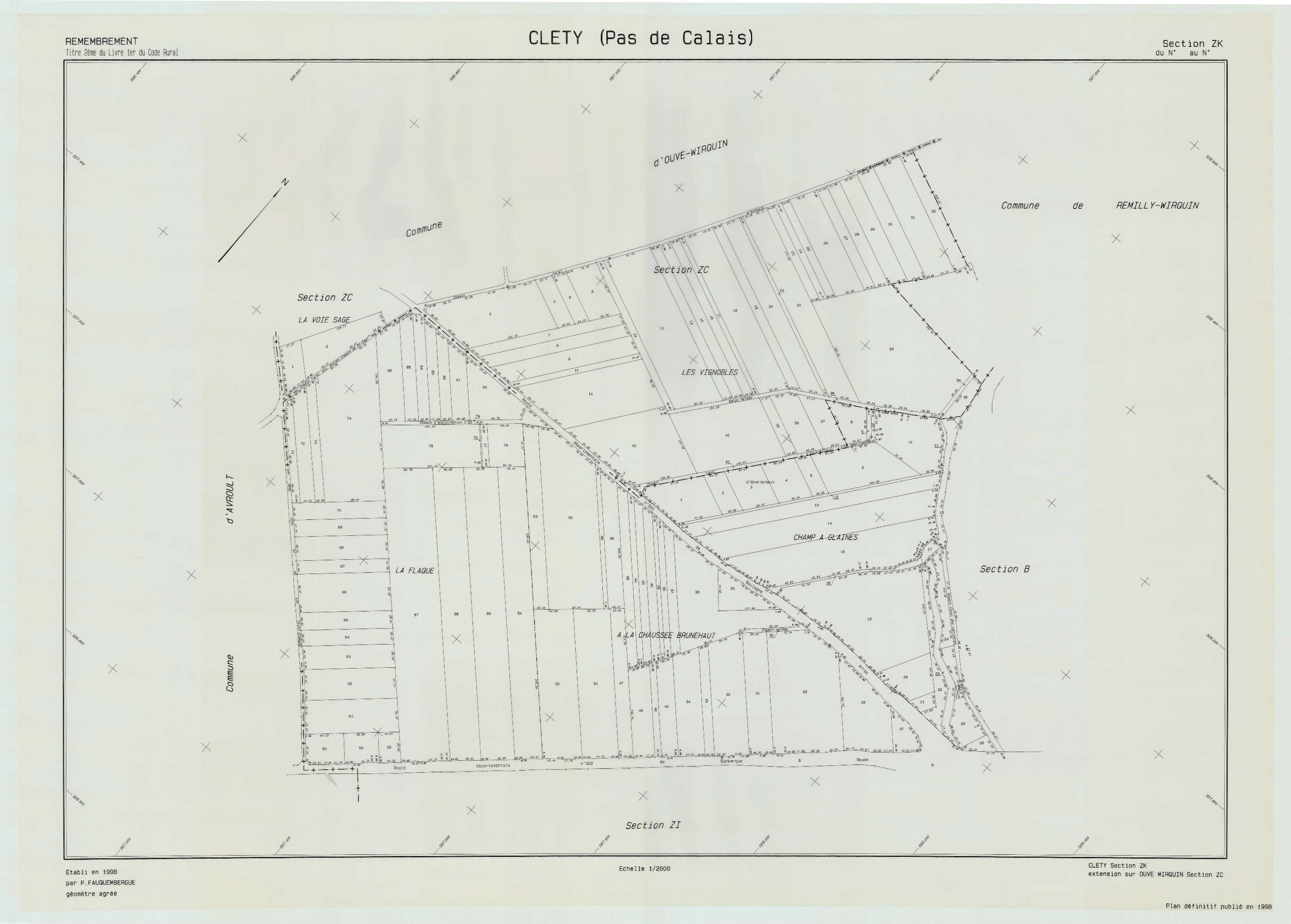 Cléty - Plan de remembrement : section ZK.