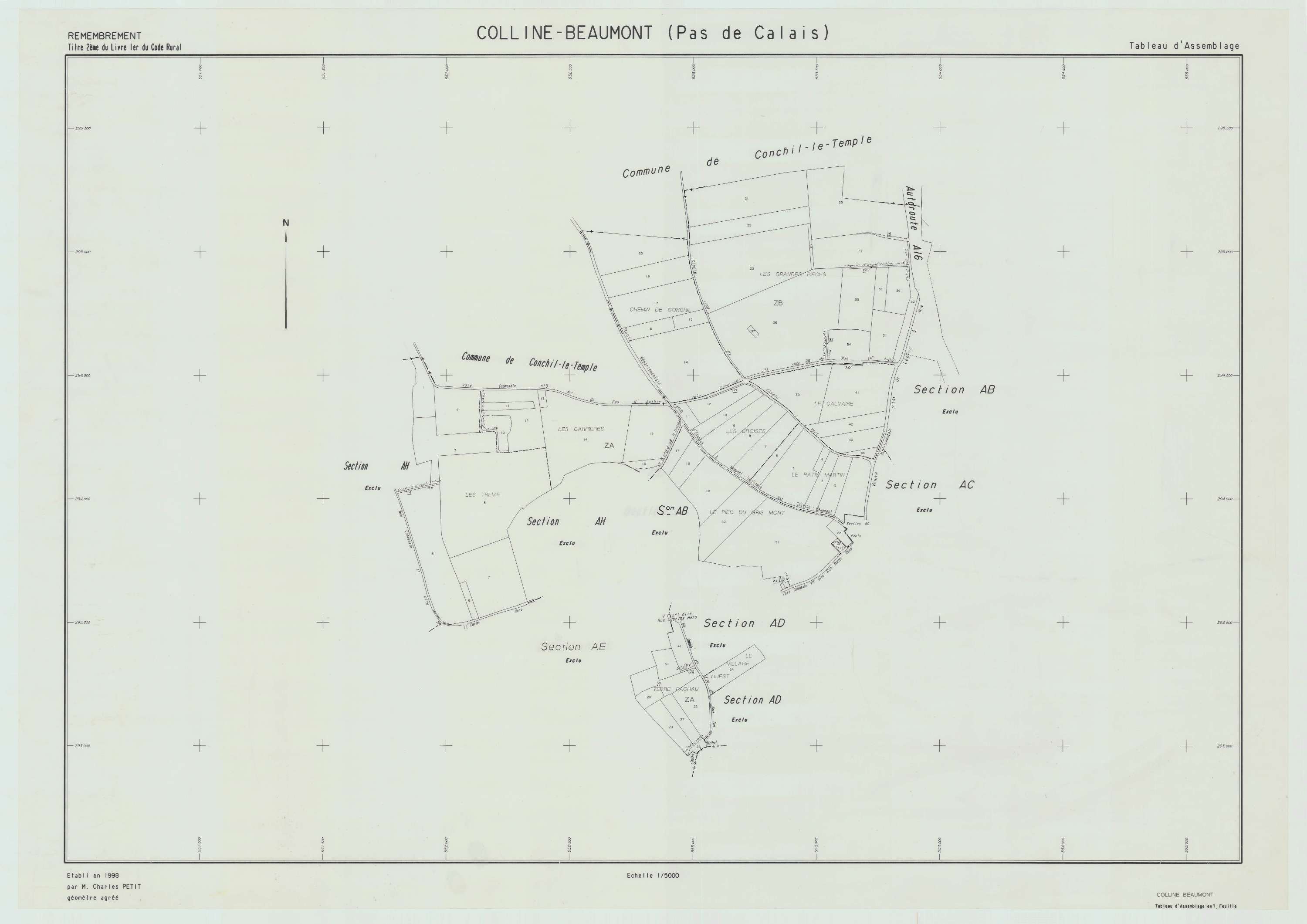 Colline-Beaumont - Plan cadastral : tableau d'assemblage postérieur au remembrement.