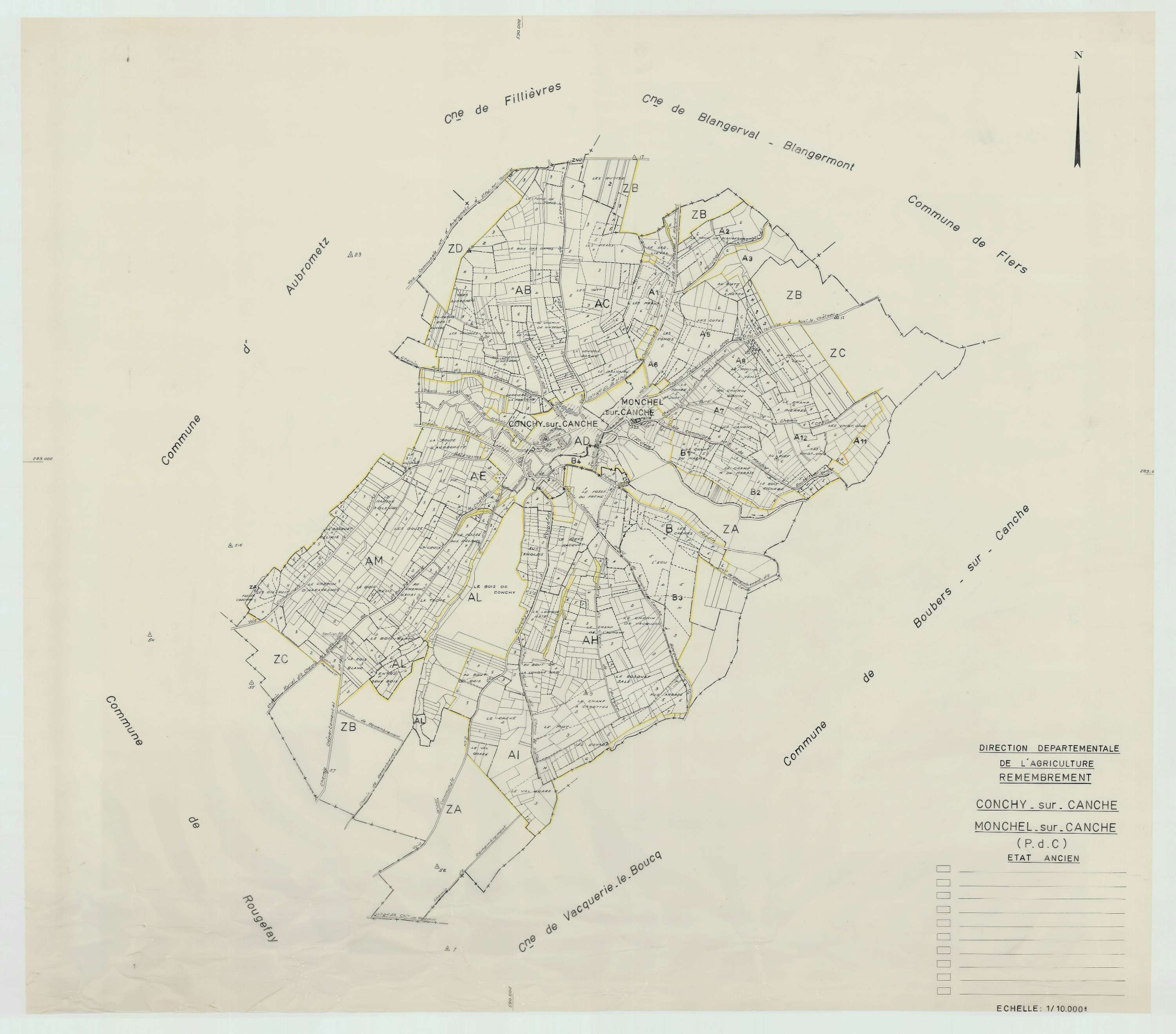 Conchy-sur-Canche - Plan cadastral : tableau d'assemblage antérieur au remembrement.