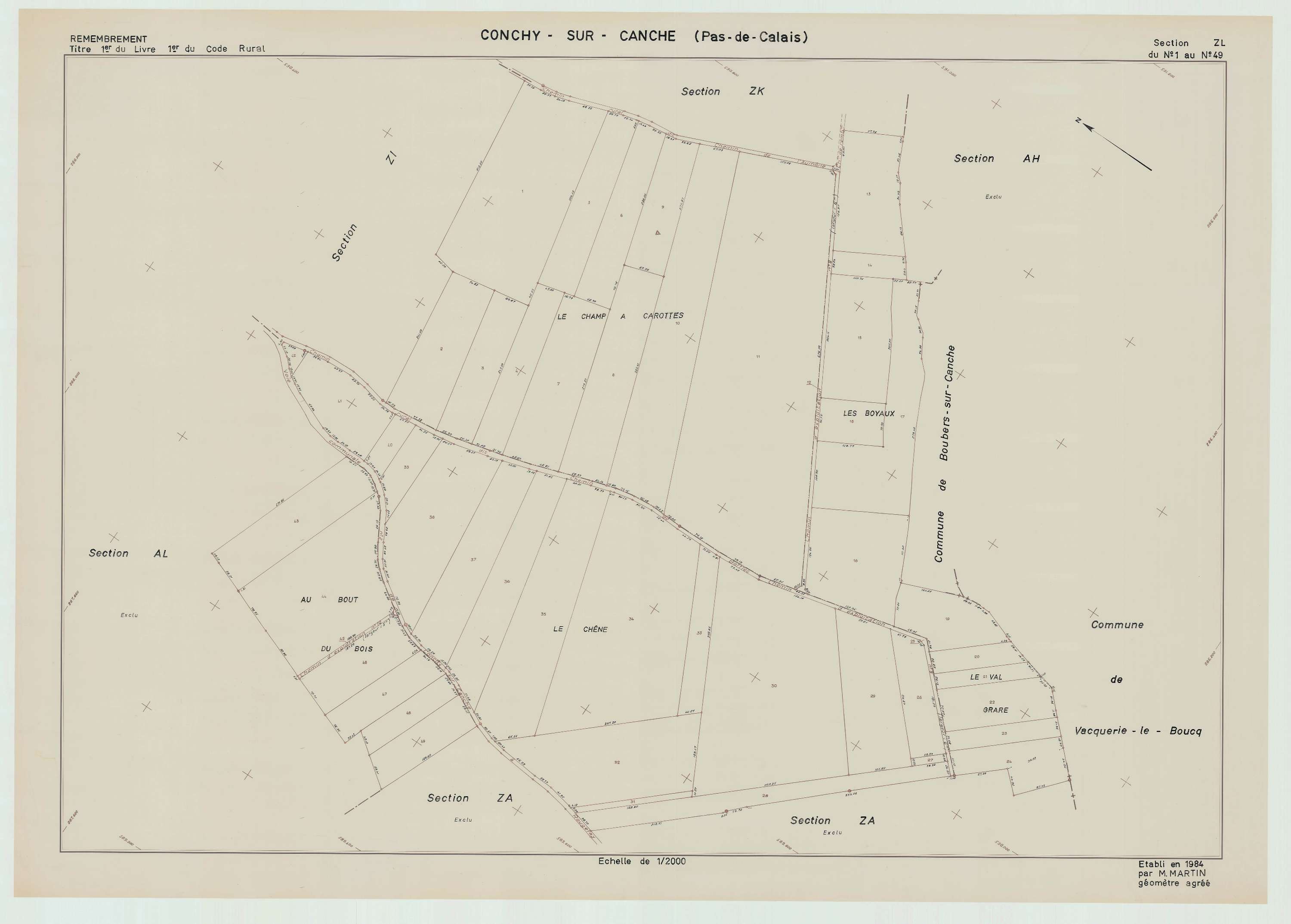 Conchy-sur-Canche - Plan de remembrement : section ZL.