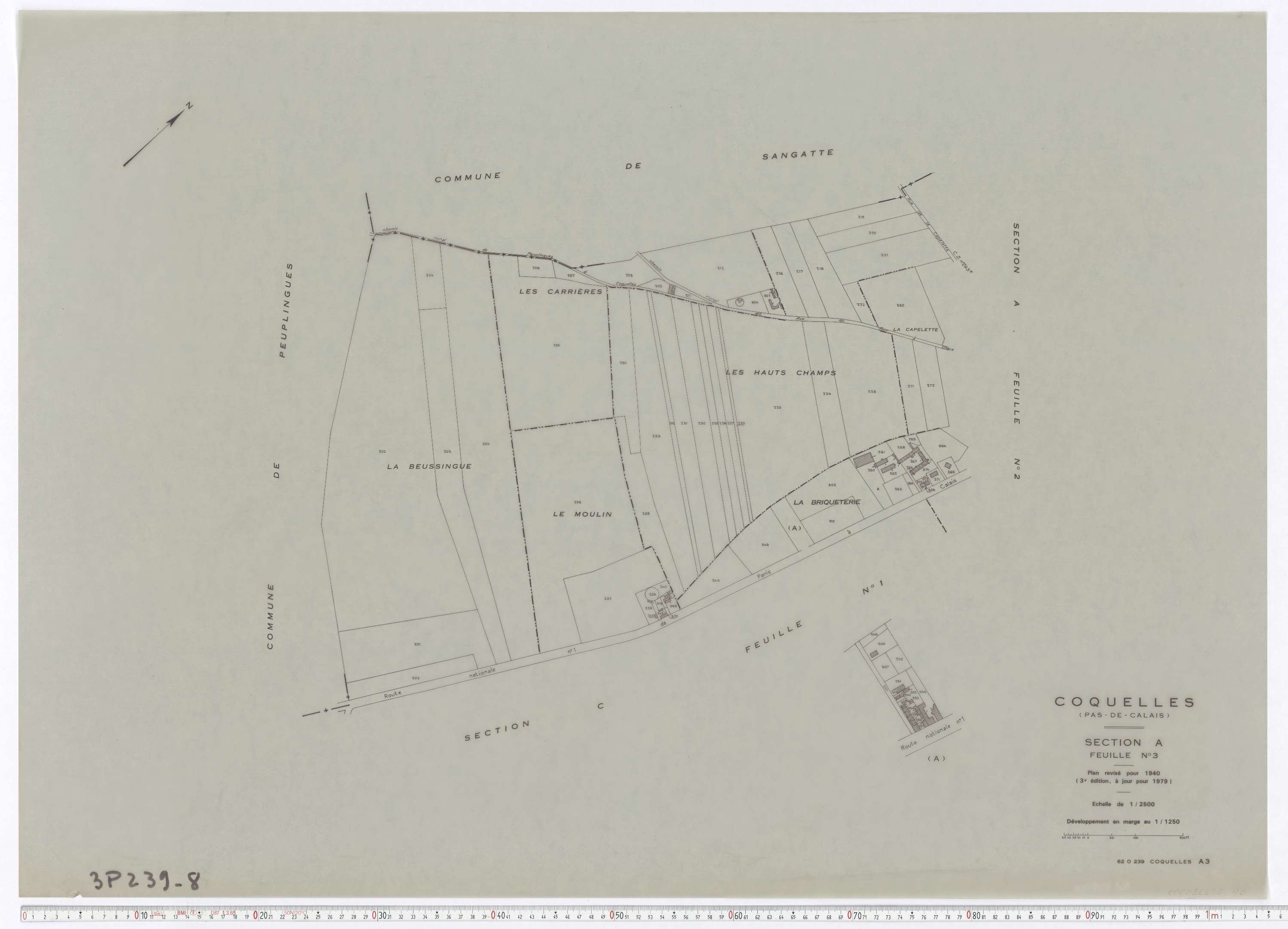 Coquelles - Section A, feuille 3.