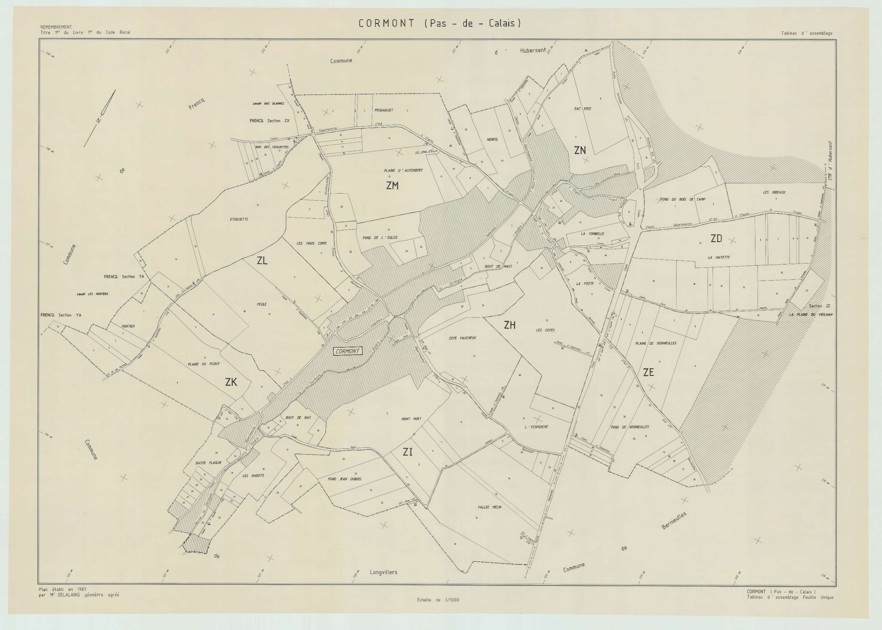 Cormont - Plan cadastral : tableau d'assemblage postérieur au remembrement.