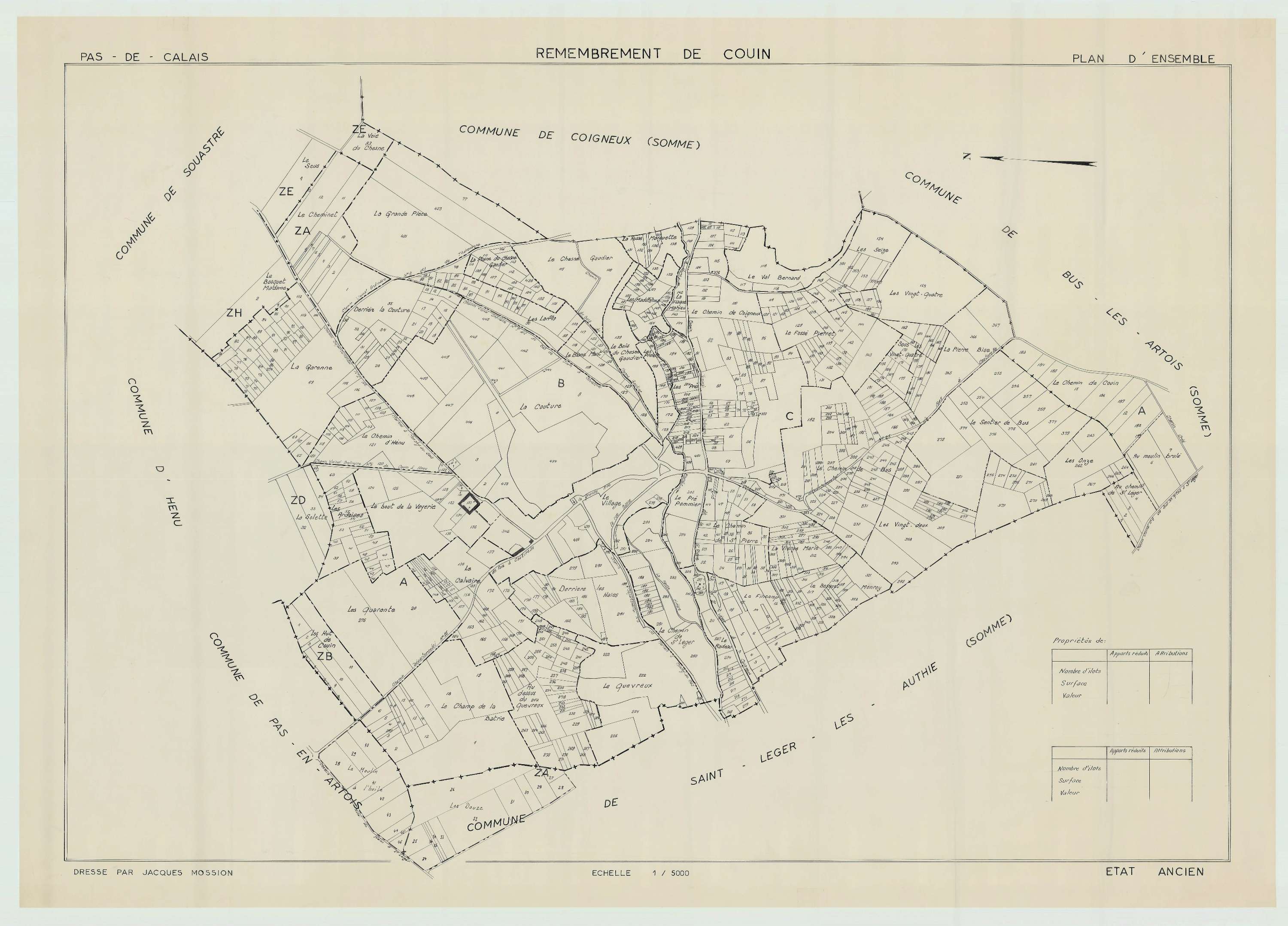 Couin - Plan cadastral : tableau d'assemblage antérieur au remembrement.