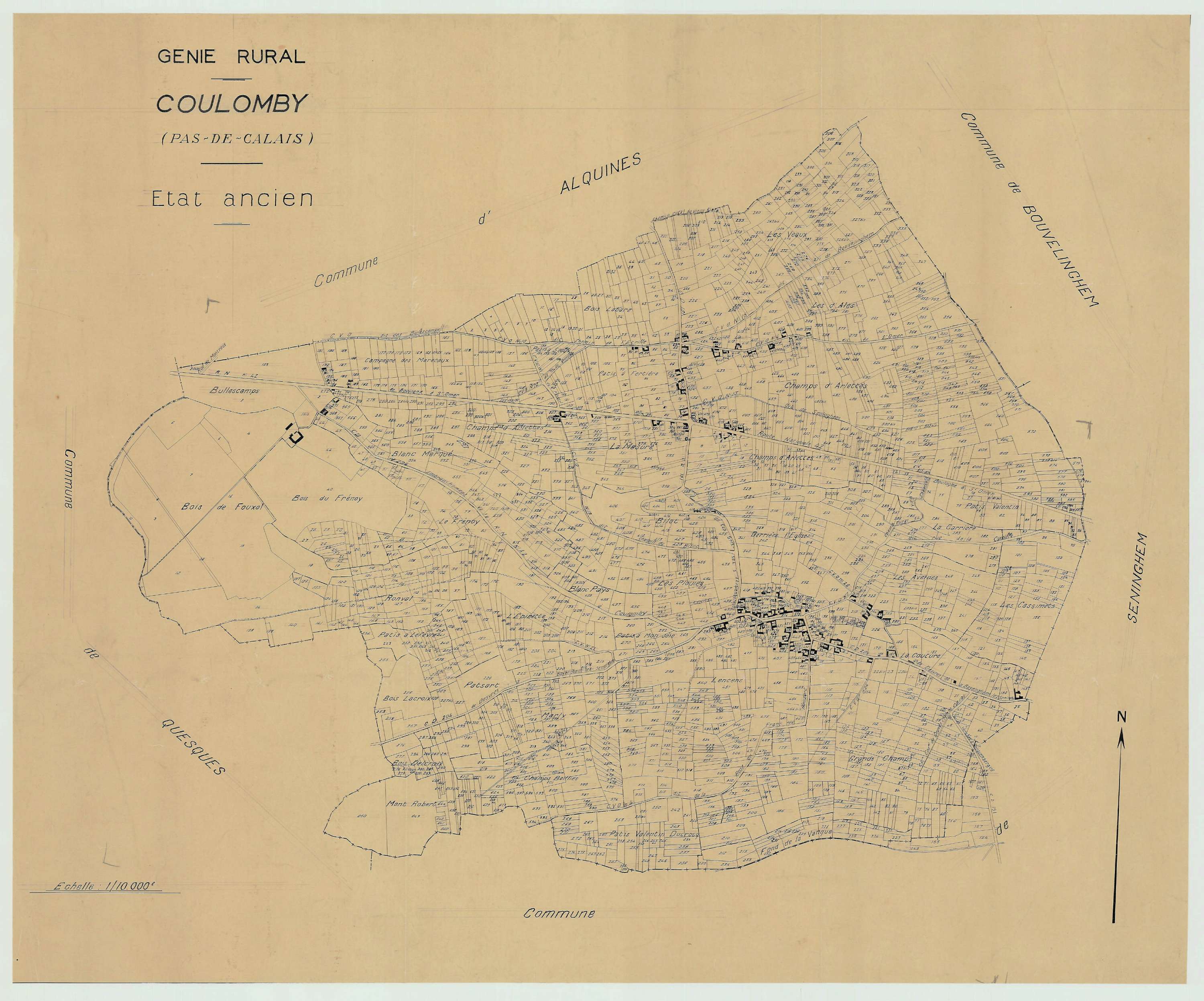 Coulomby - Plan cadastral : tableau d'assemblage antérieur au remembrement.