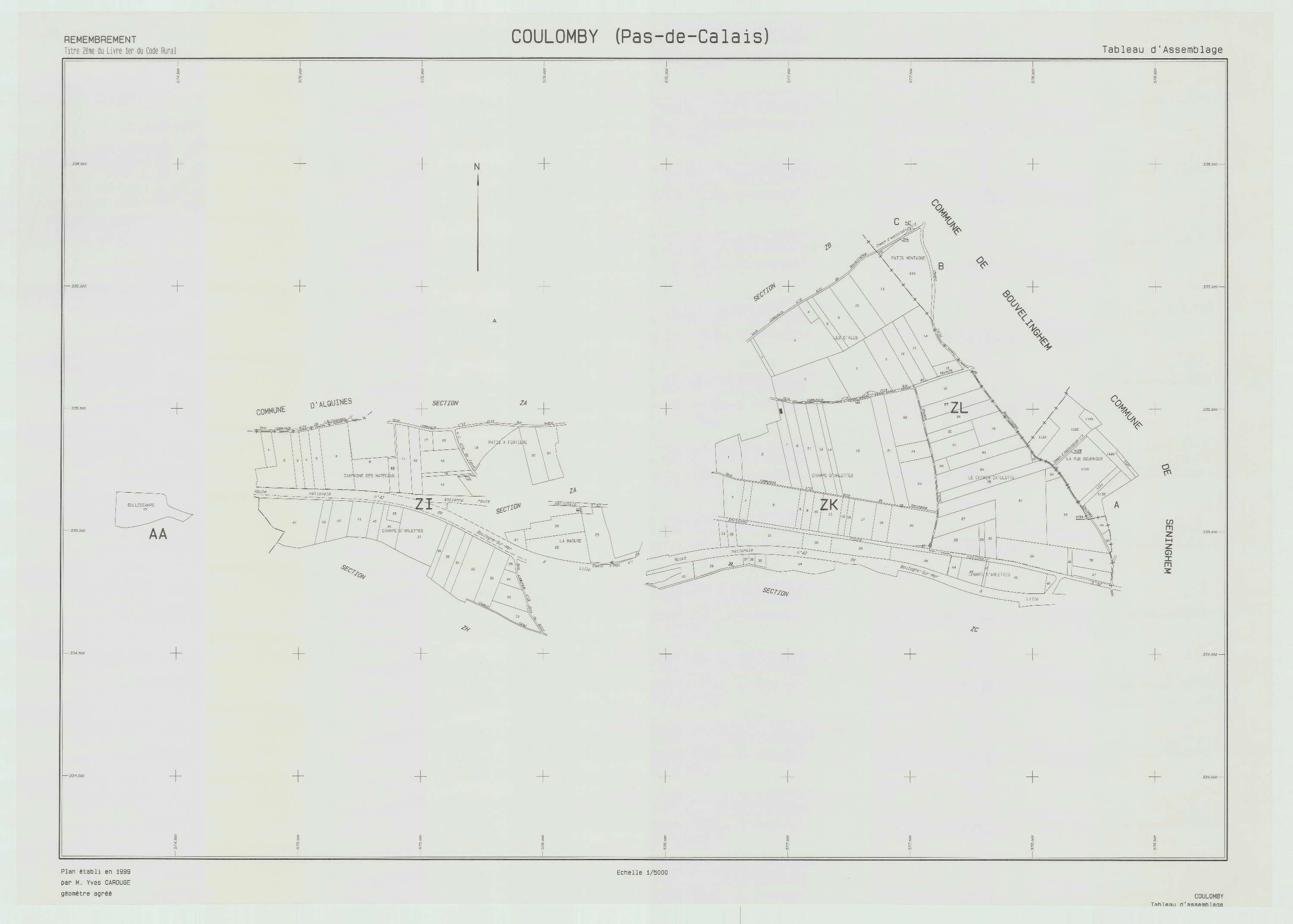 Coulomby - Plan cadastral : tableau d'assemblage postérieur au remembrement.