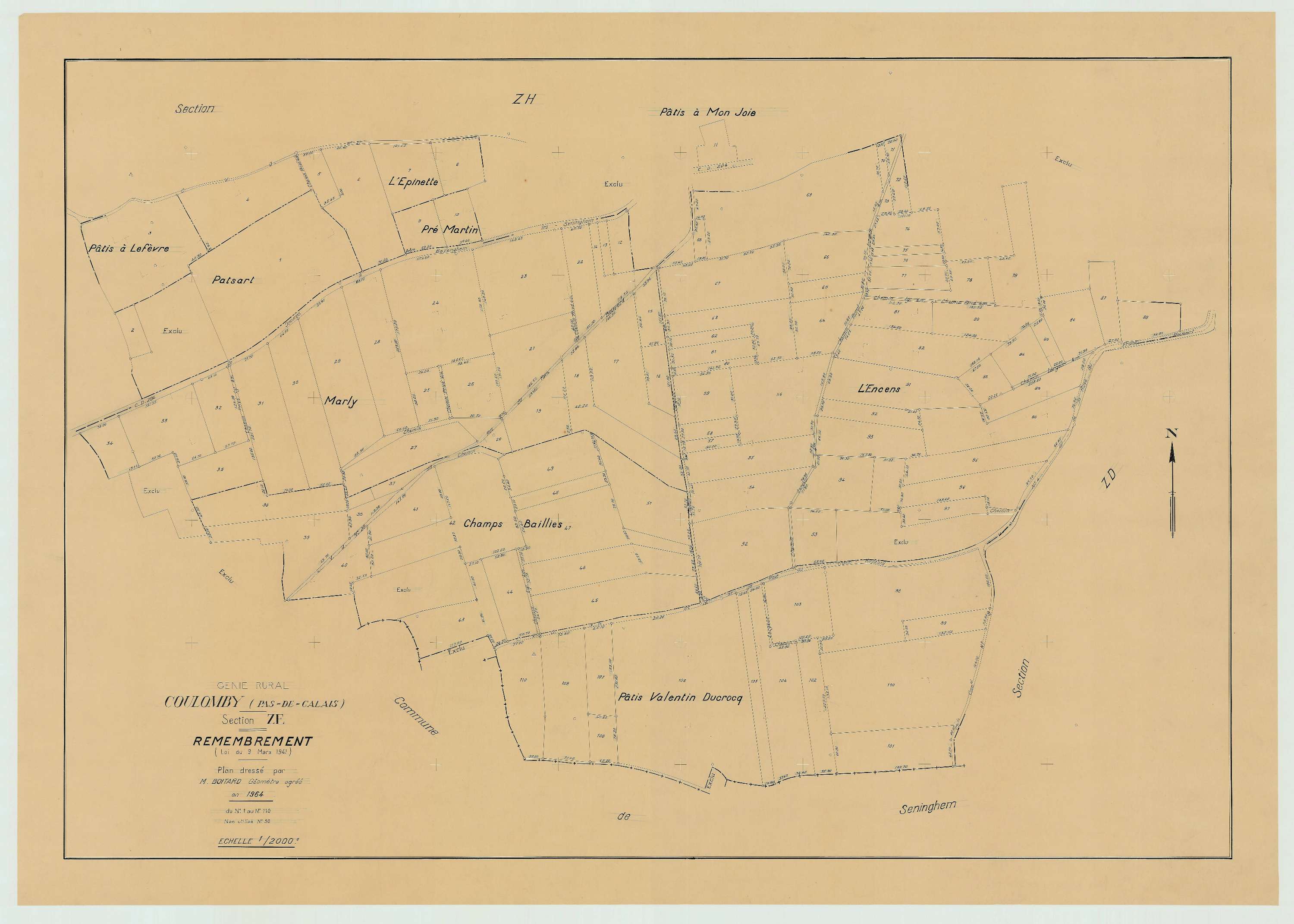 Coulomby - Plan de remembrement : section ZE.
