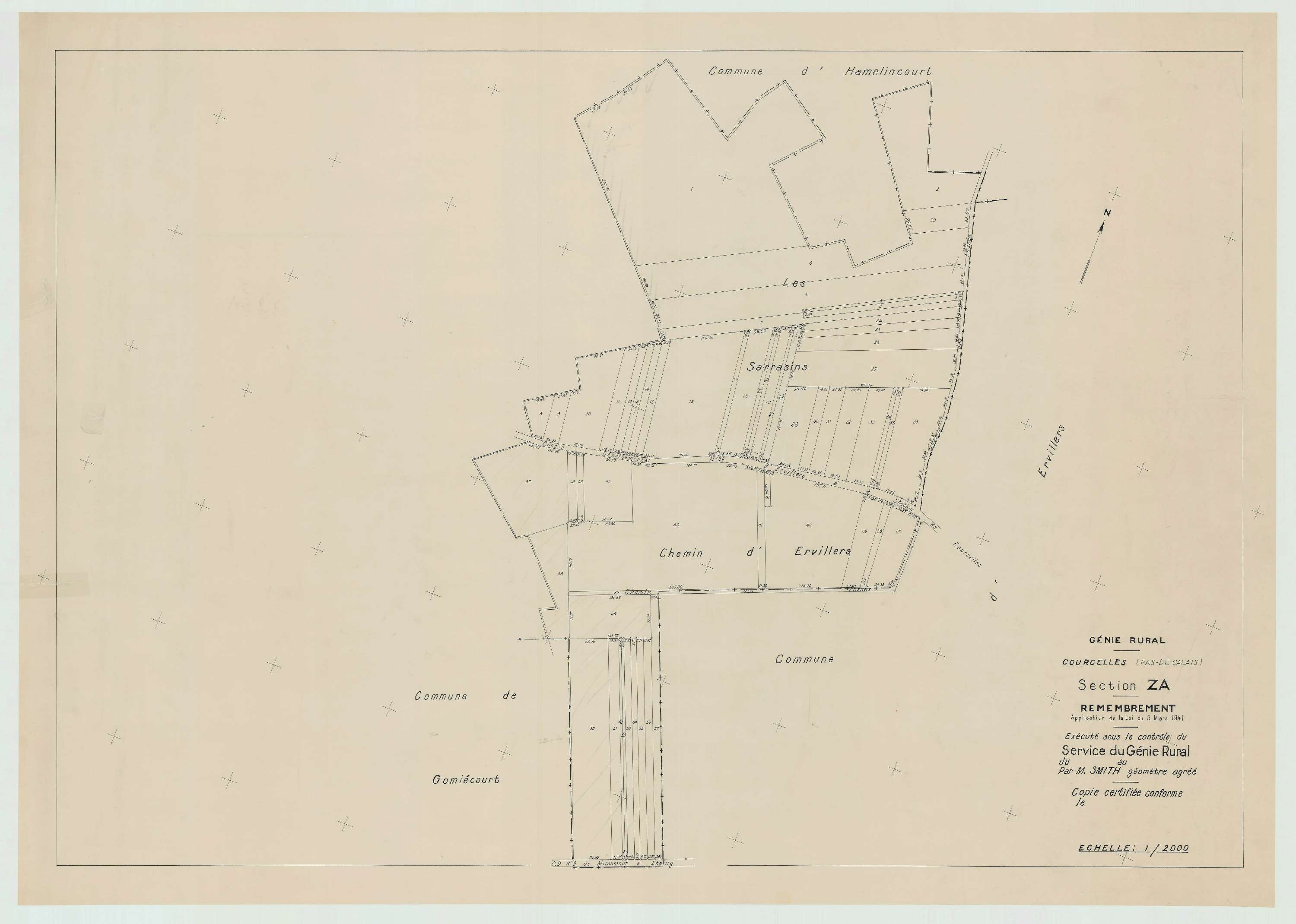 Courcelles-le-Comte - Plan de remembrement : section ZA.