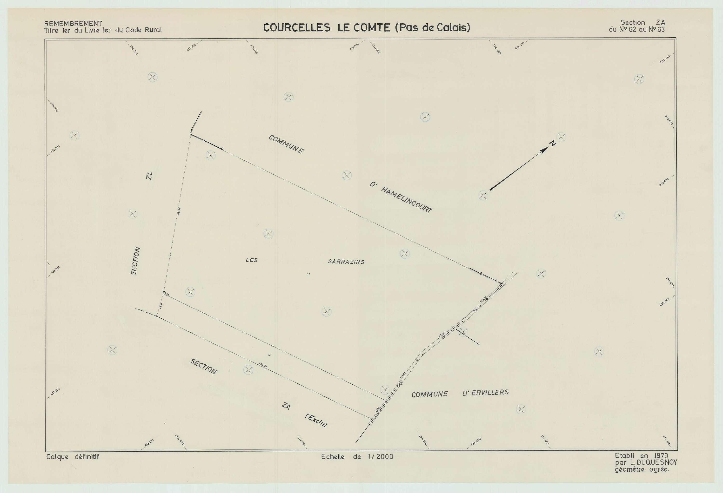 Courcelles-le-Comte - Plan de remembrement : section ZA.