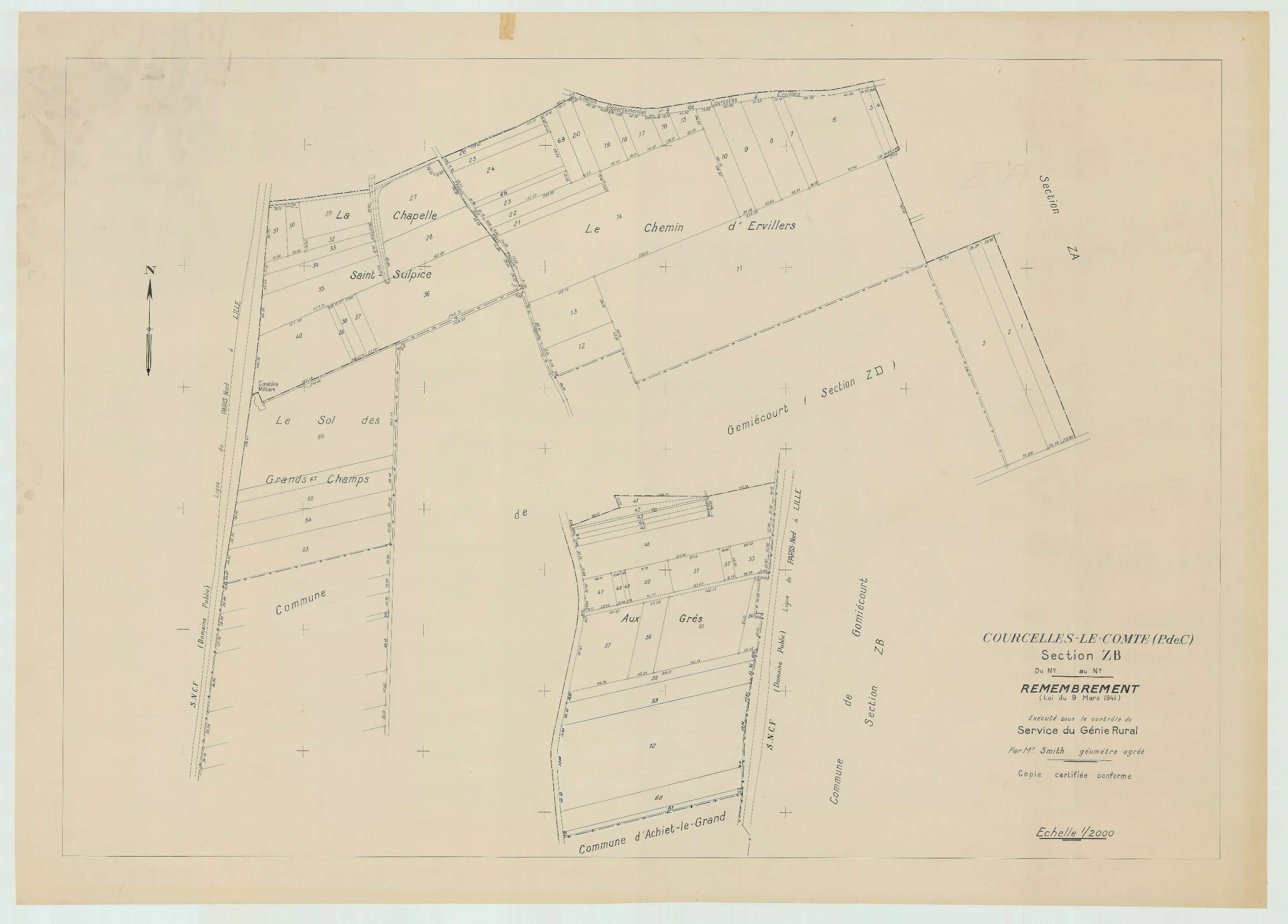 Courcelles-le-Comte - Plan de remembrement : section ZB.