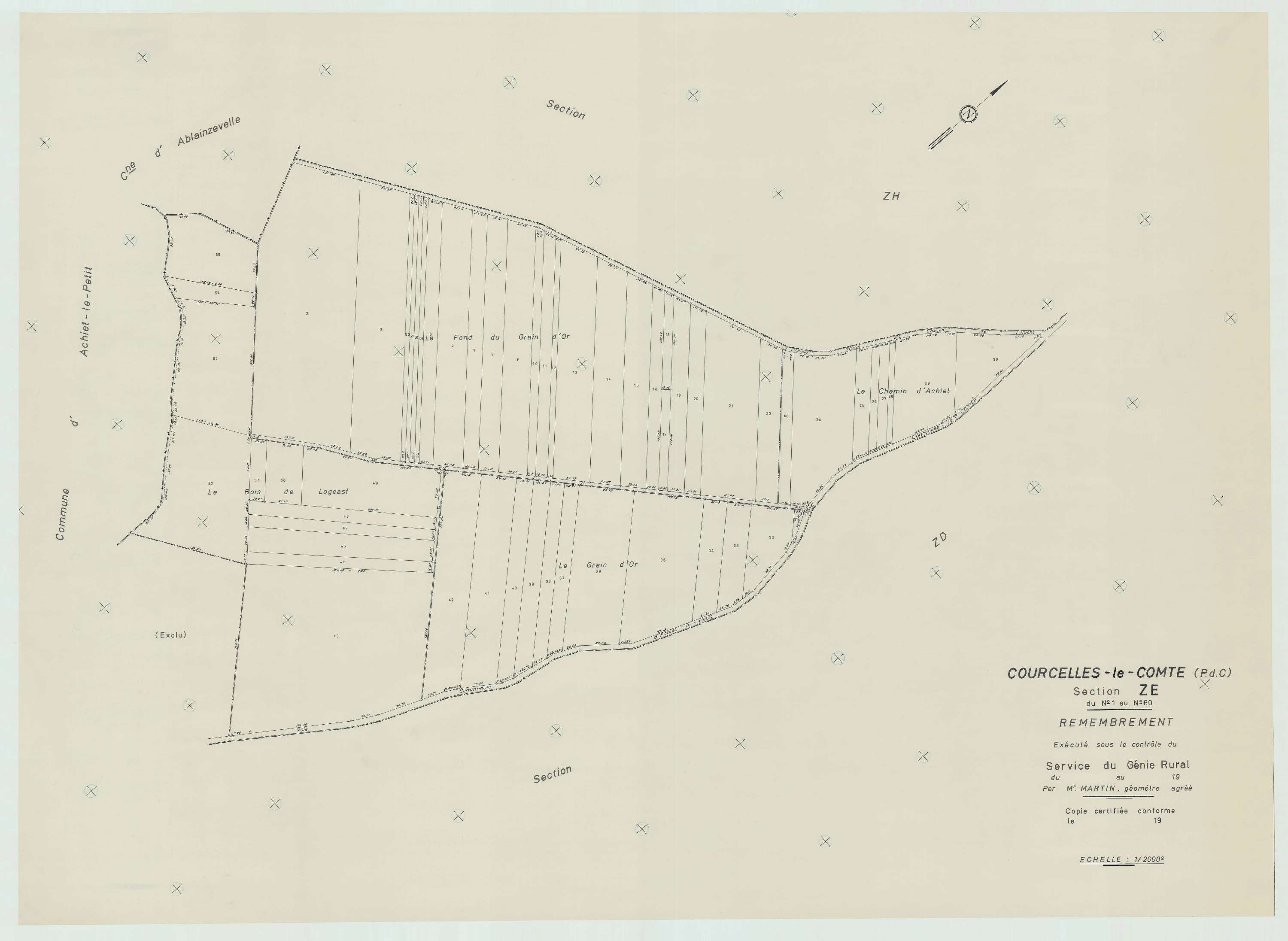 Courcelles-le-Comte - Plan de remembrement : section ZE.