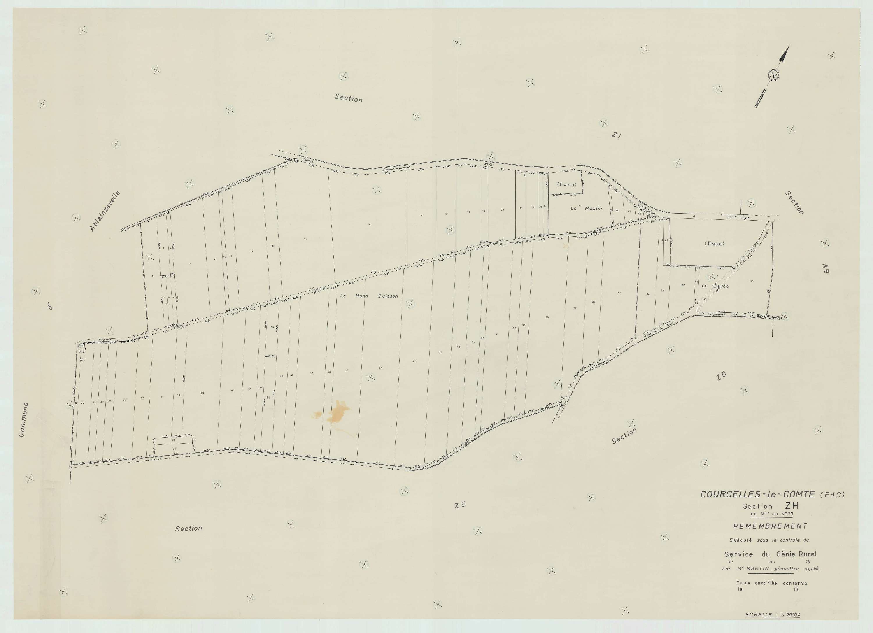 Courcelles-le-Comte - Plan de remembrement : section ZH.
