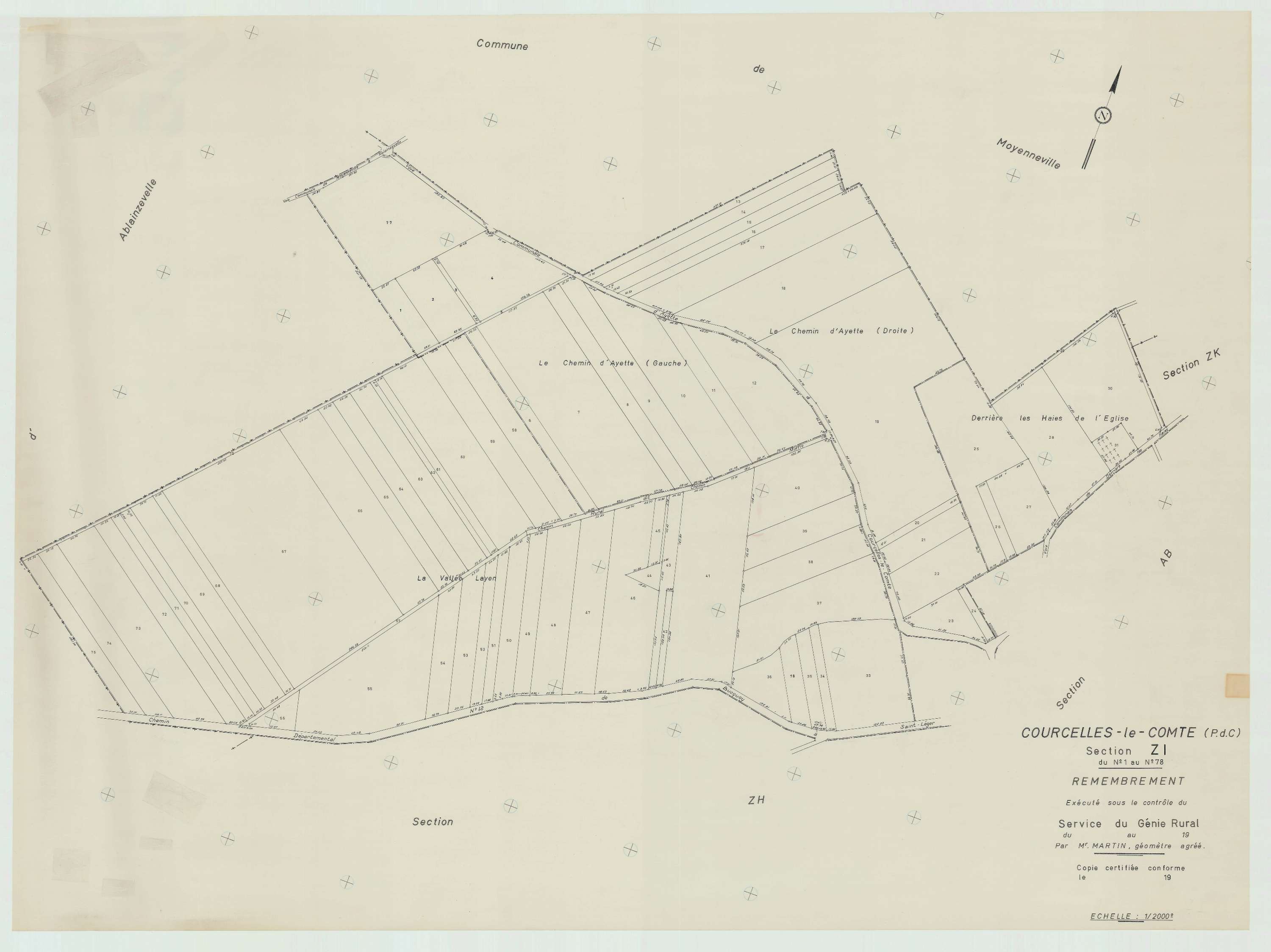 Courcelles-le-Comte - Plan de remembrement : section ZI.